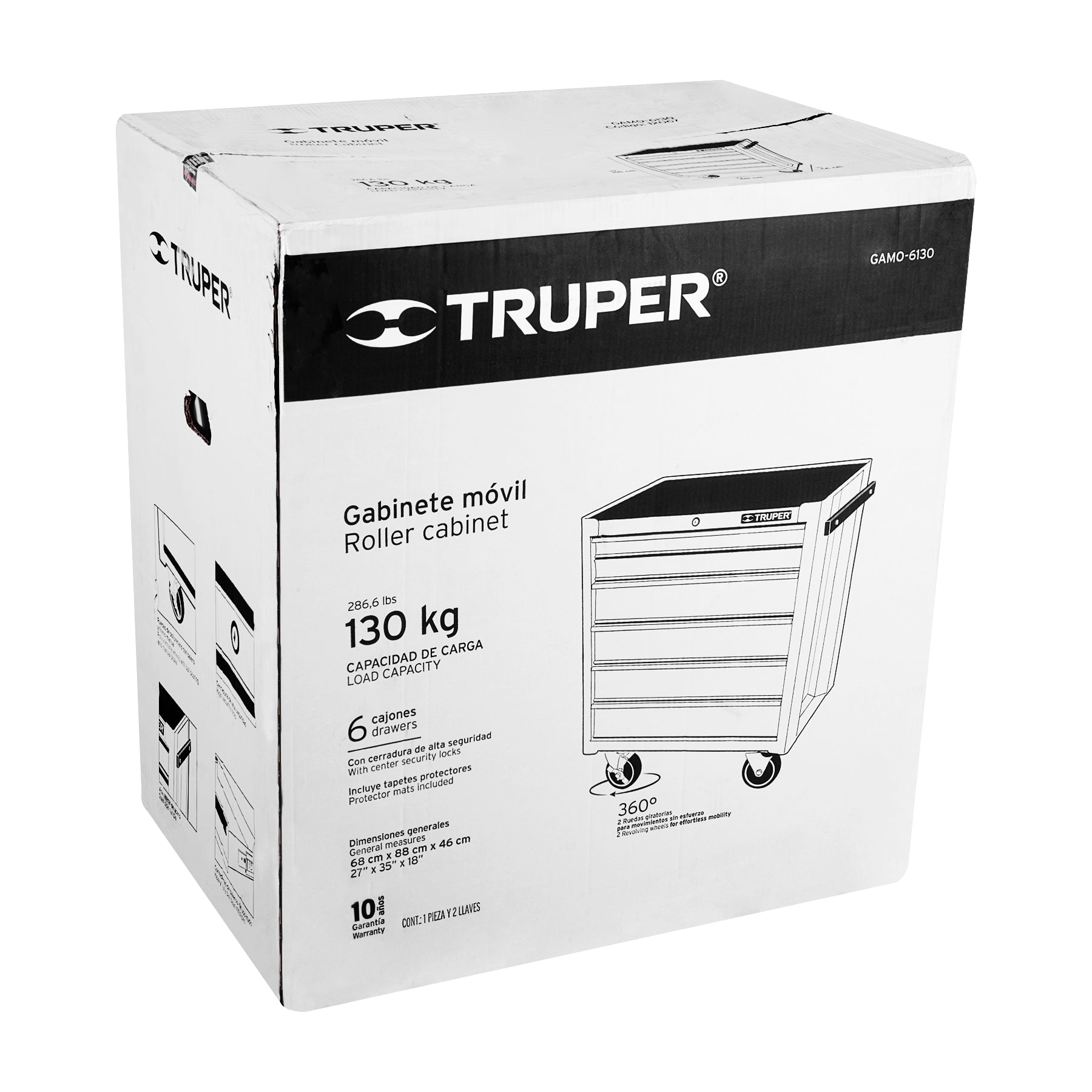 Gabinete metálico móvil, 6 cajones, capacidad 130 kg, TRUPER