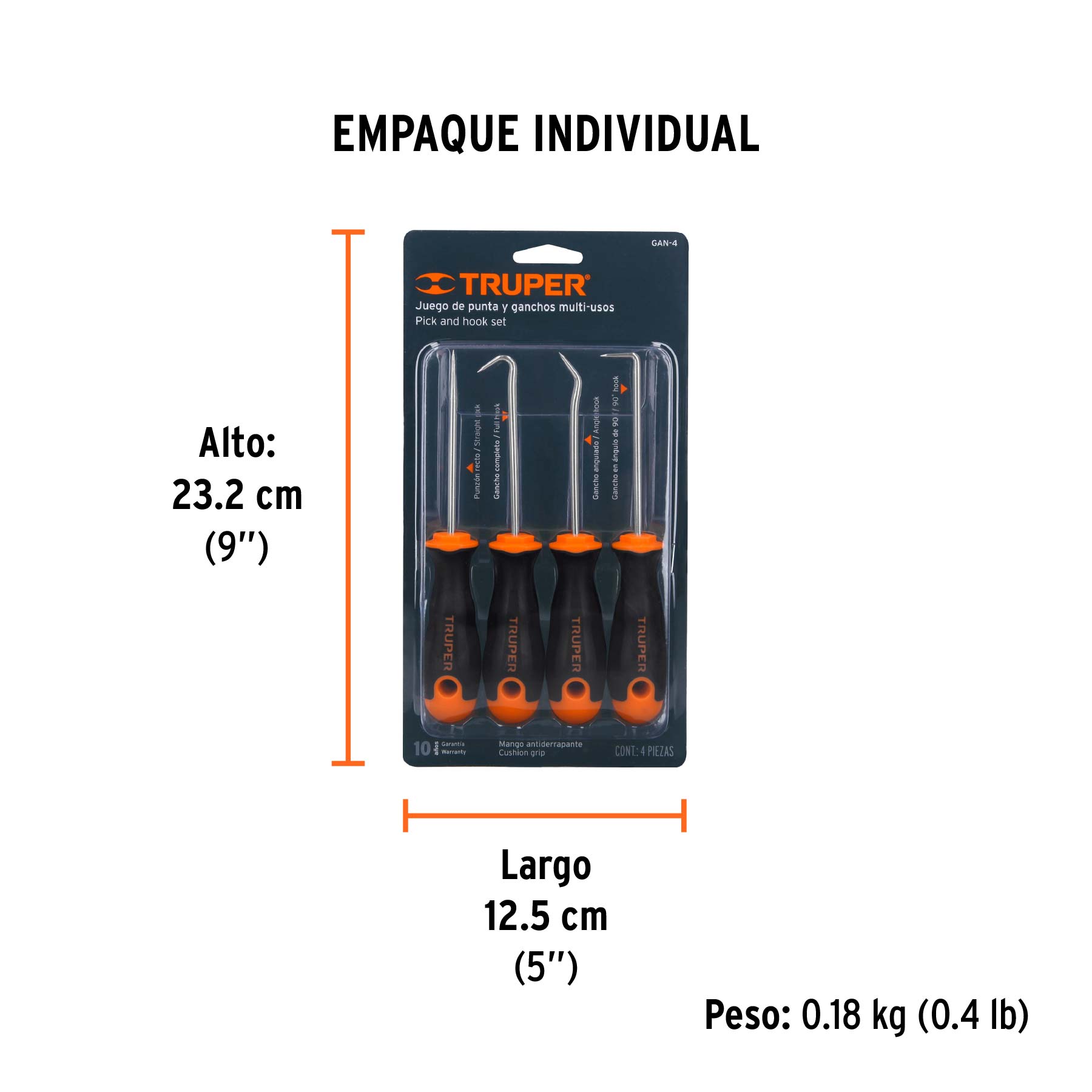 Juego de 4 puntas y ganchos multiusos, TRUPER - Empaque