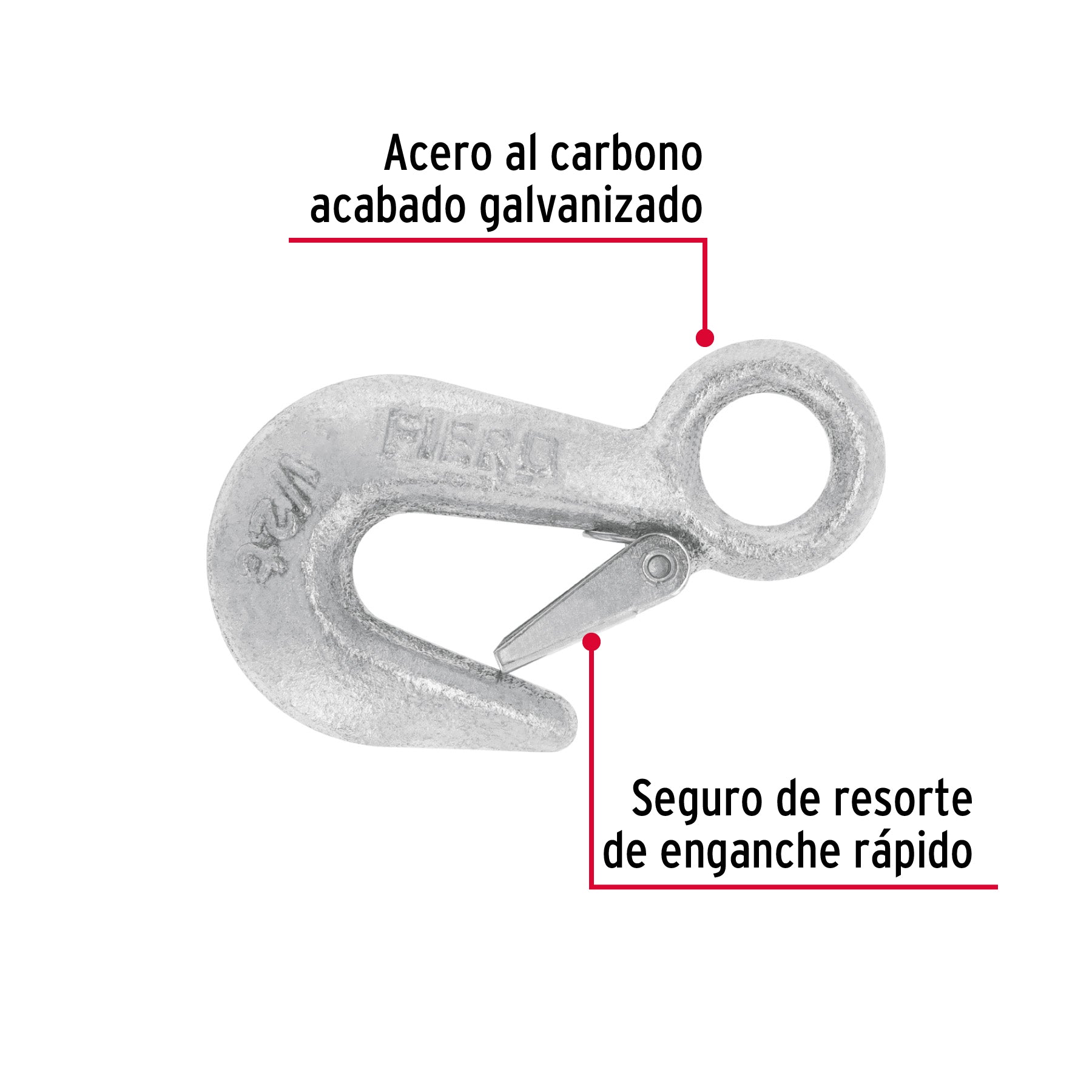 Gancho eslinga de acero forjado 3/4", carga 500 kg, FIERO