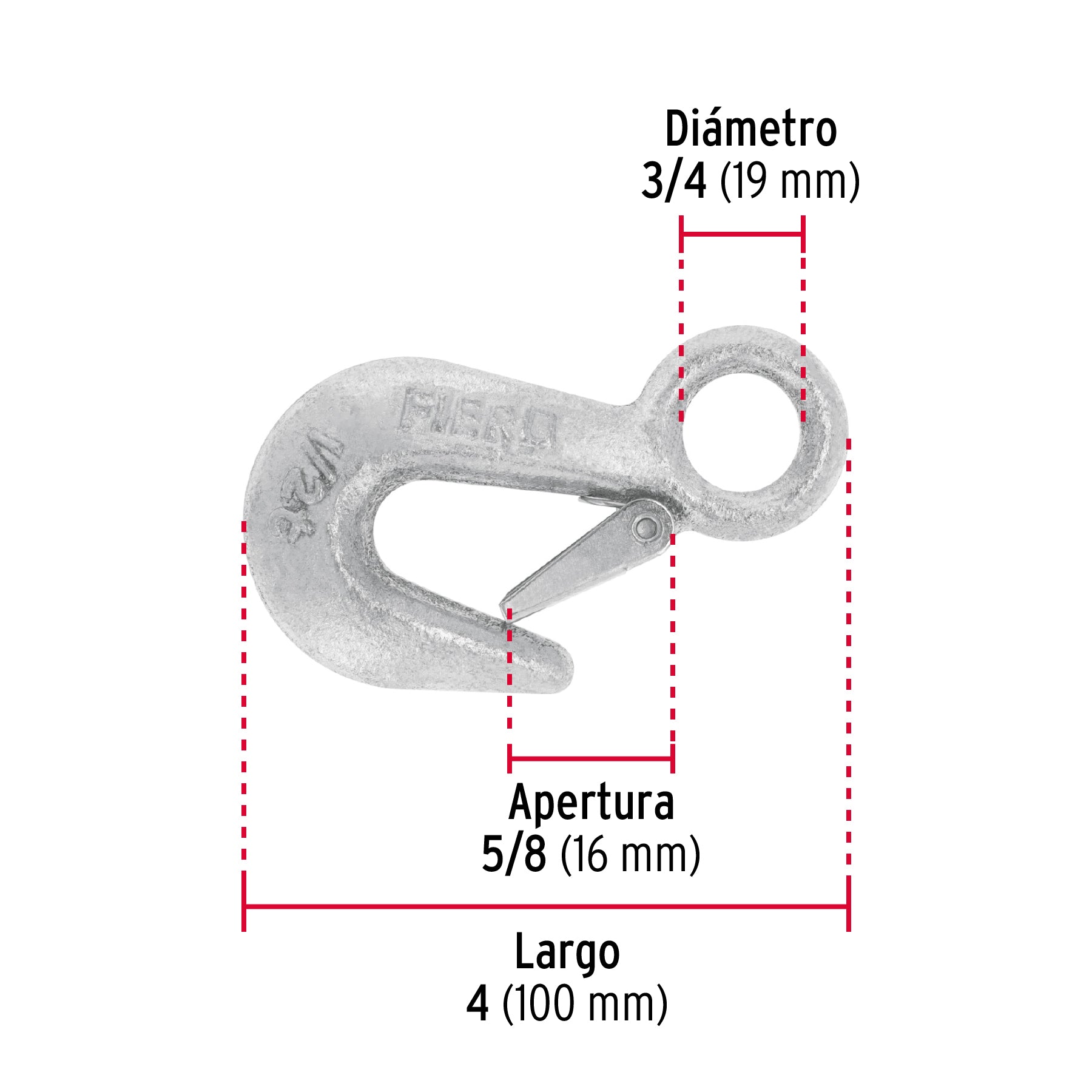 Gancho eslinga de acero forjado 3/4", carga 500 kg, FIERO