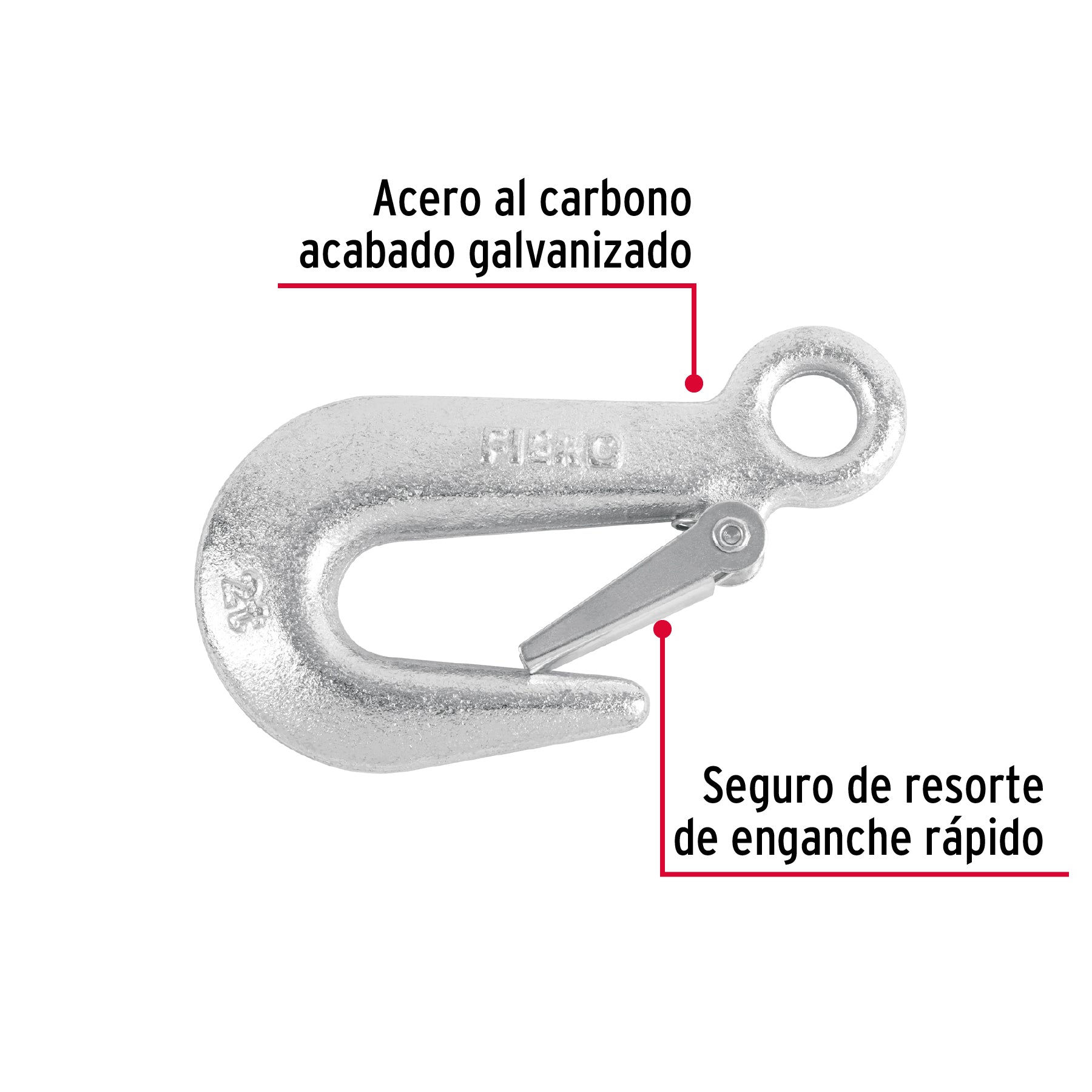 Gancho eslinga de acero forjado 5/8", carga 2000 kg, FIERO