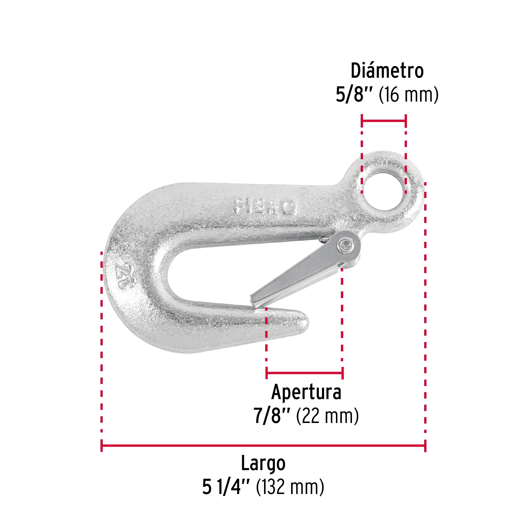 Gancho eslinga de acero forjado 5/8", carga 2000 kg, FIERO