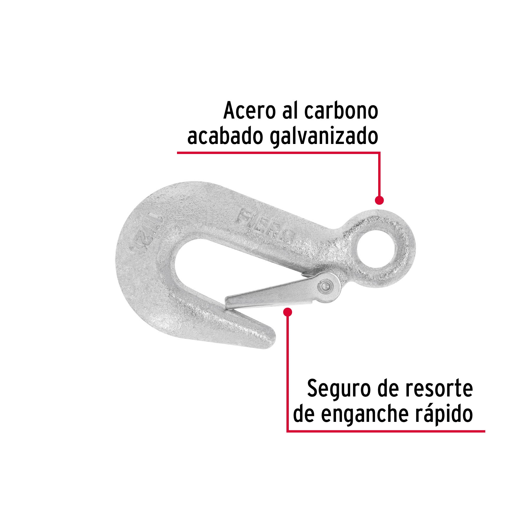 Gancho eslinga de acero forjado 5/8", carga 1500 kg, FIERO