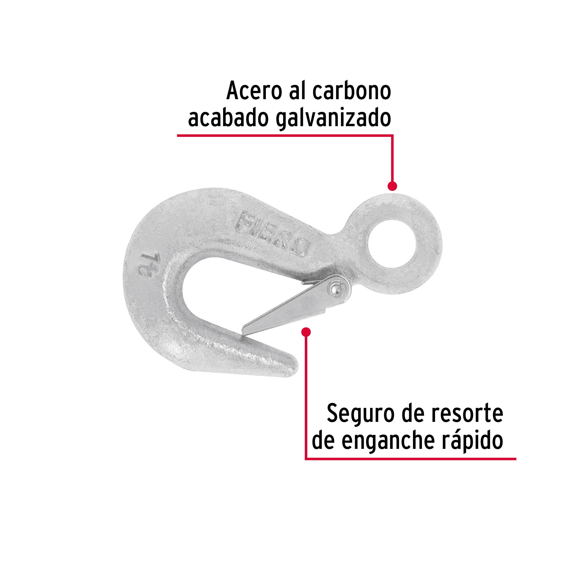 Gancho eslinga de acero forjado 5/8", carga 1000 kg, FIERO