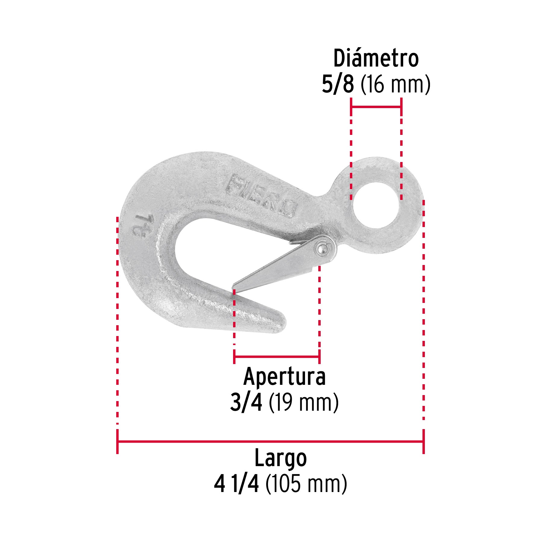 Gancho eslinga de acero forjado 5/8", carga 1000 kg, FIERO