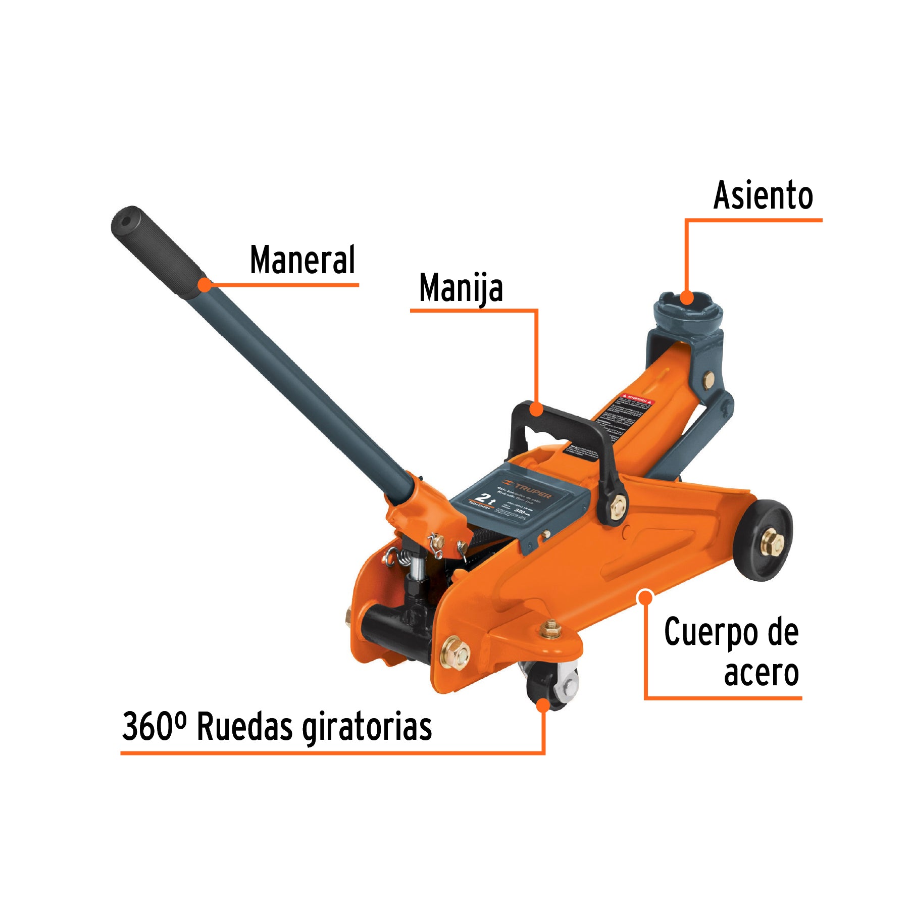 Gato hidráulico de patín, 2t, 30 movimientos, TRUPER