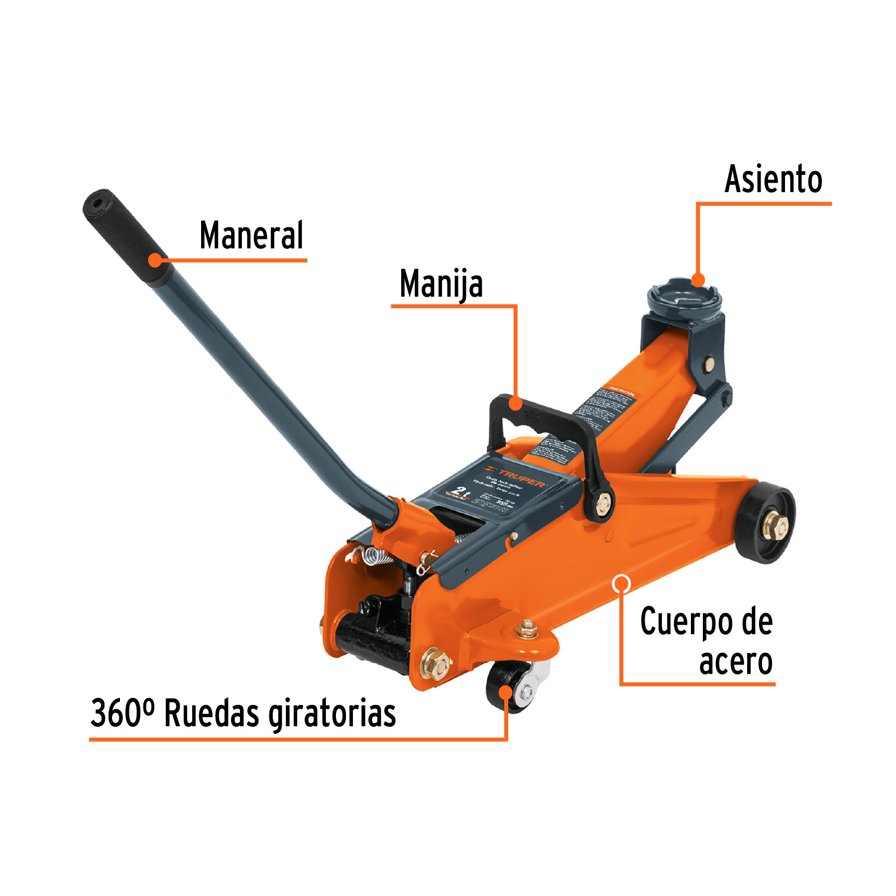 Gato hidráulico de patín 2t, 50 movimientos, maletín, TRUPER