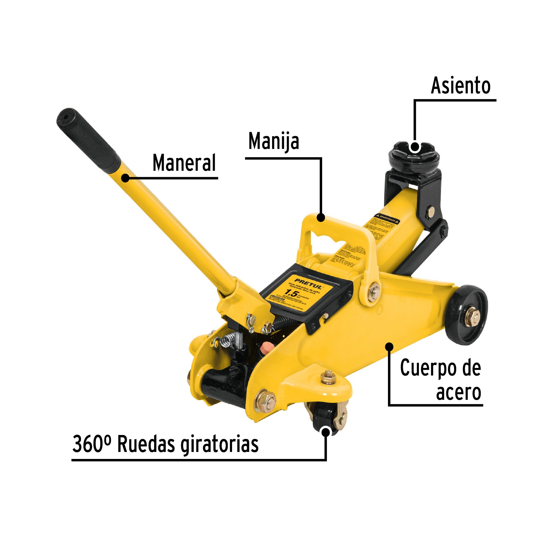Gato hidráulico de patín 1.5t, 32 movimientos, PRETUL