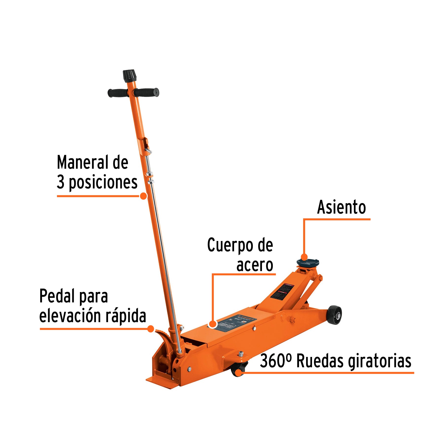 Gato hidráulico de patín 5t profesional, elev rápida, TRUPER