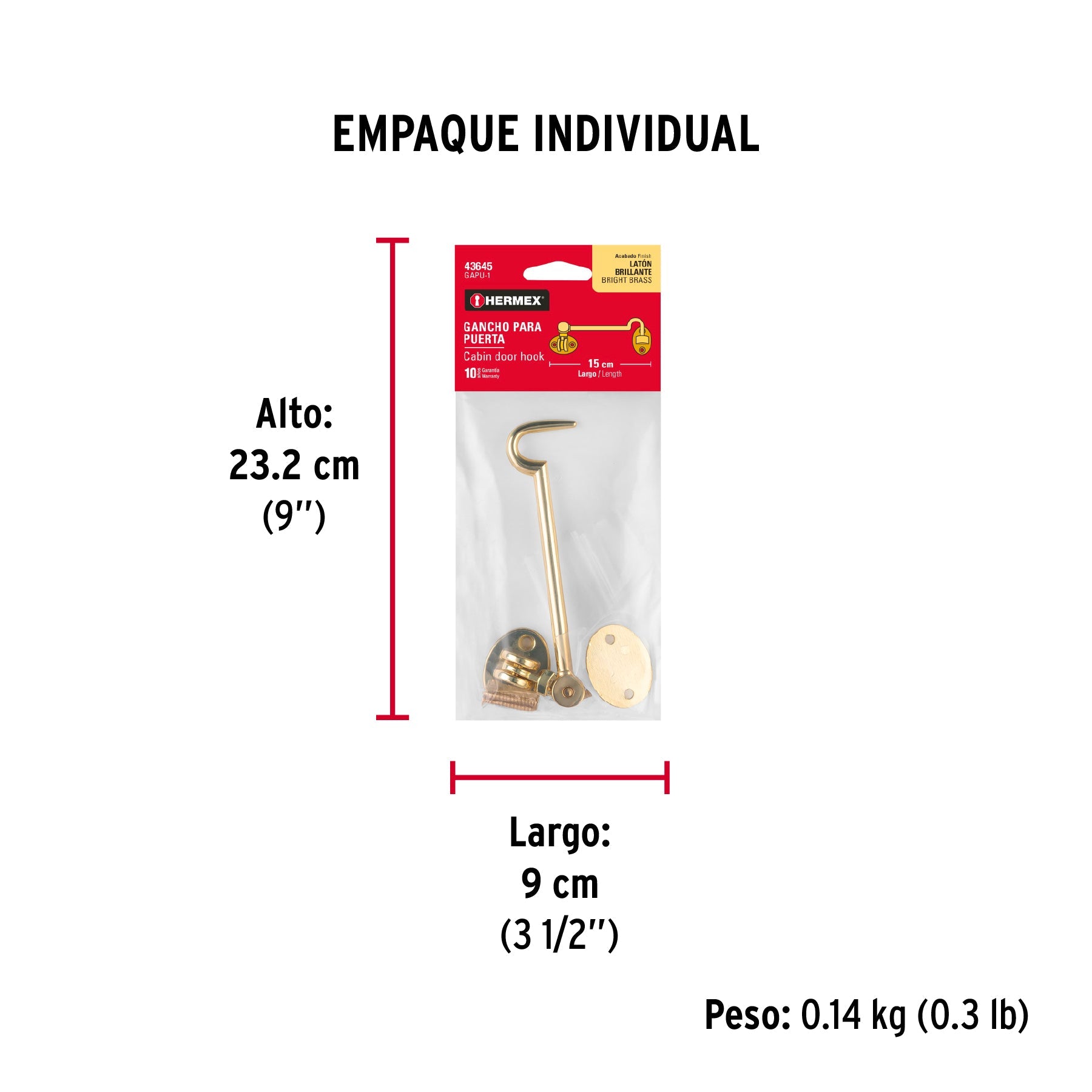 Gancho latonado para puerta, HERMEX - Empaque