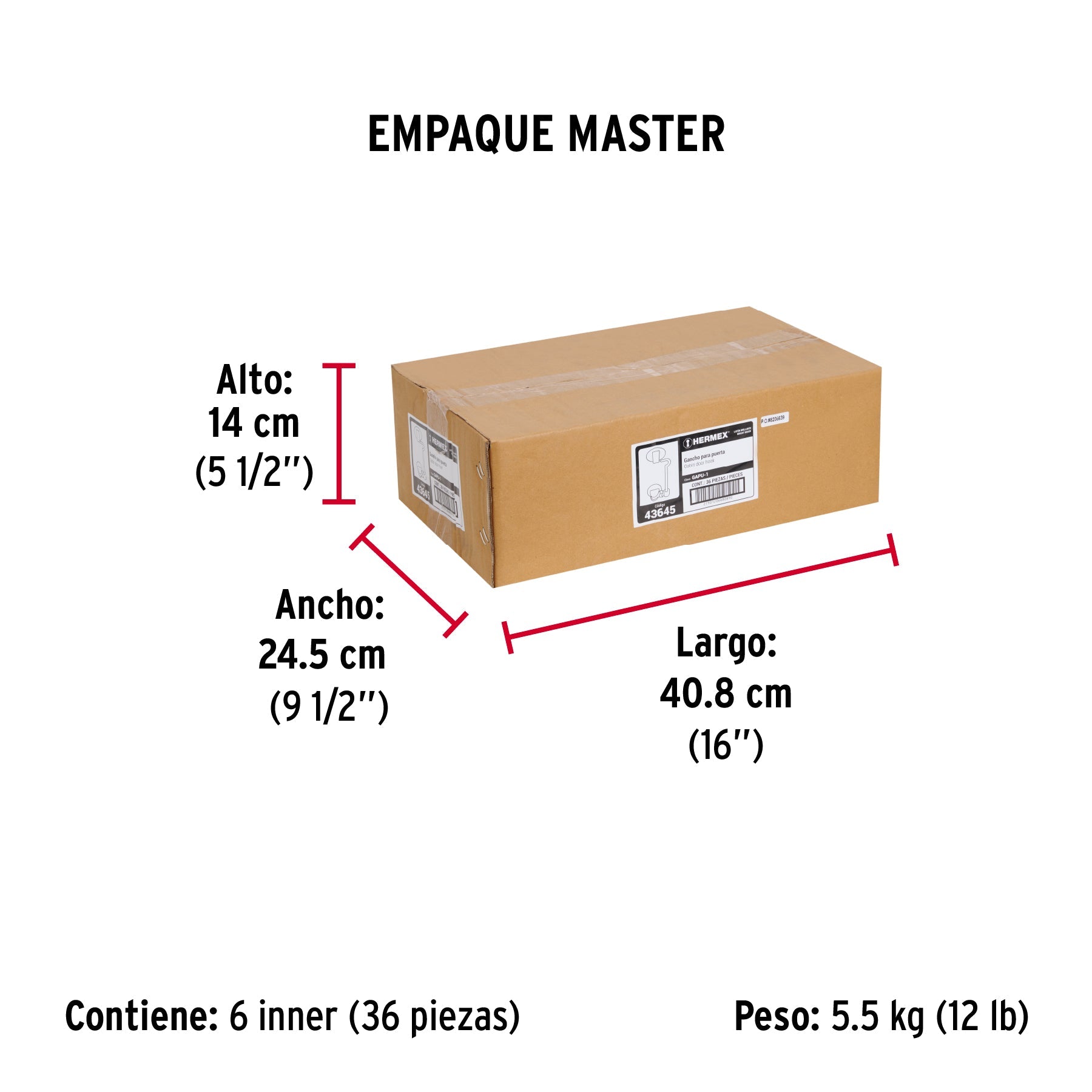 Gancho latonado para puerta, HERMEX - Empaque