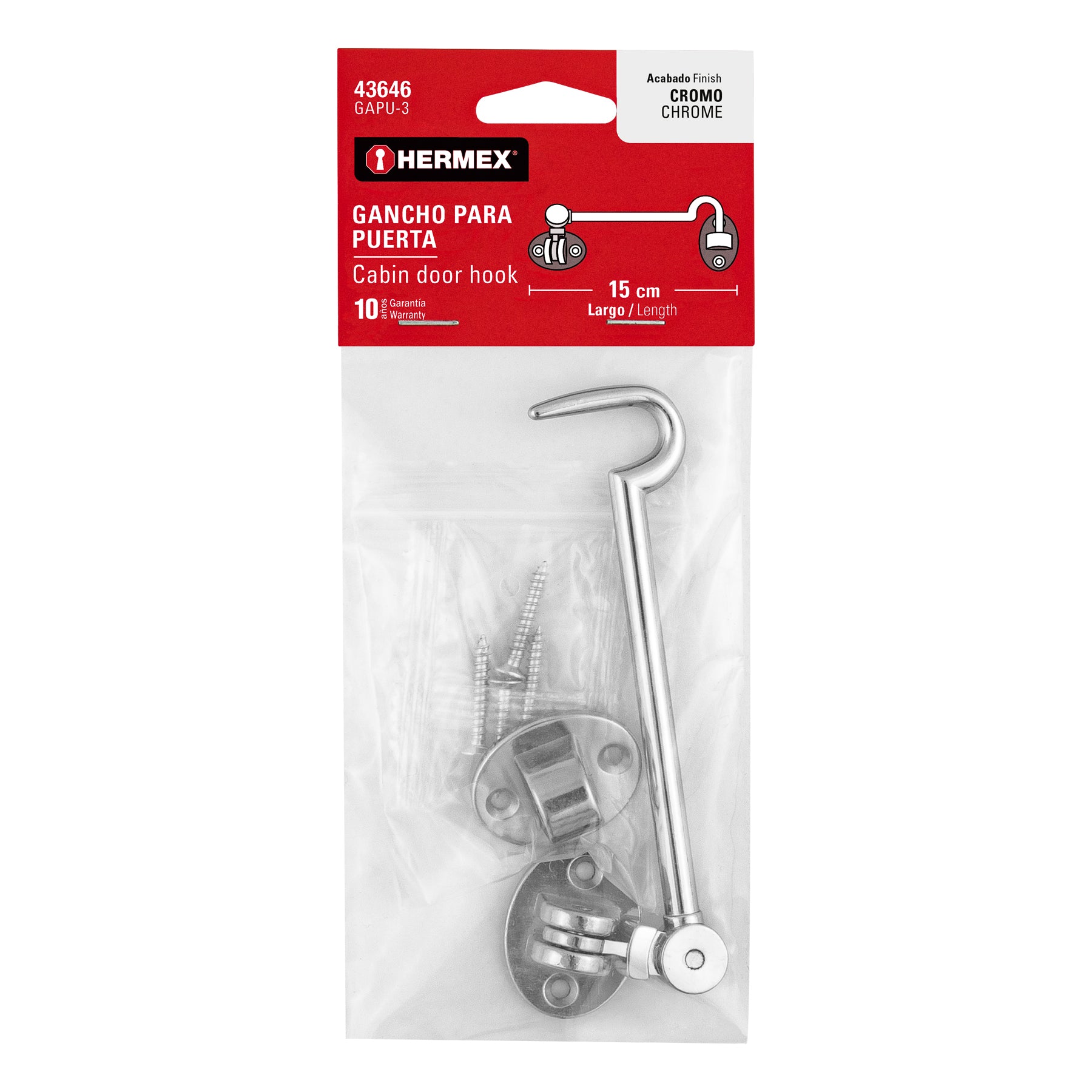 Gancho cromado para puerta, HERMEX