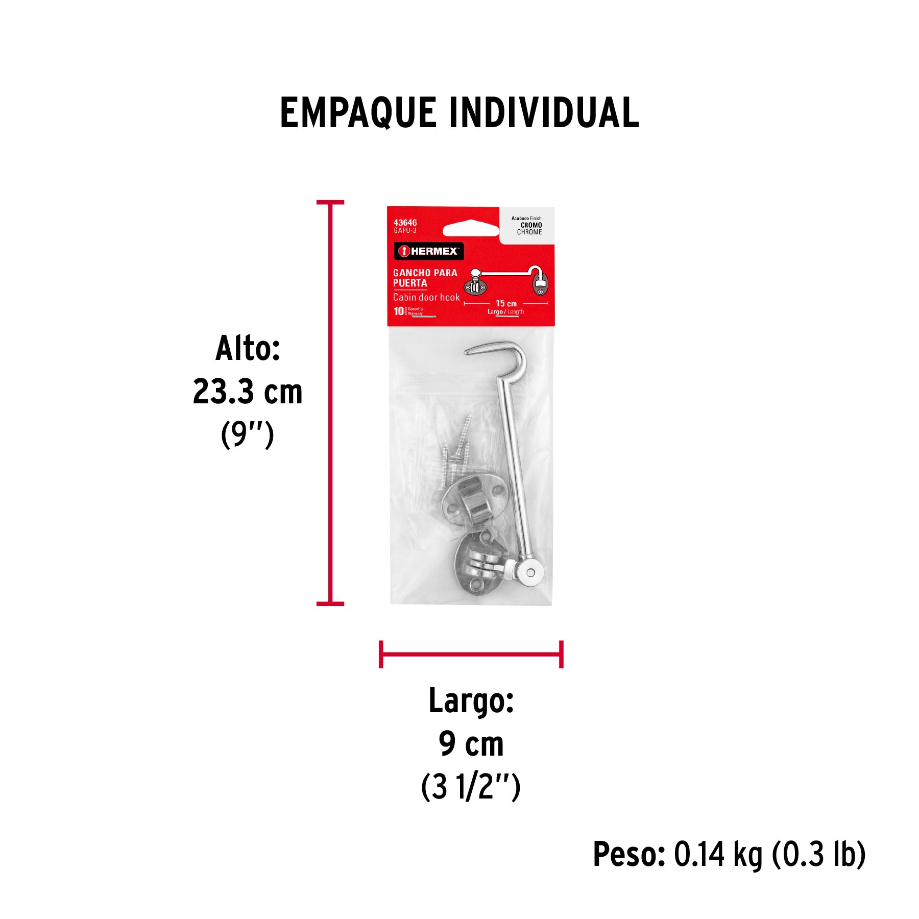 Gancho cromado para puerta, HERMEX - Empaque