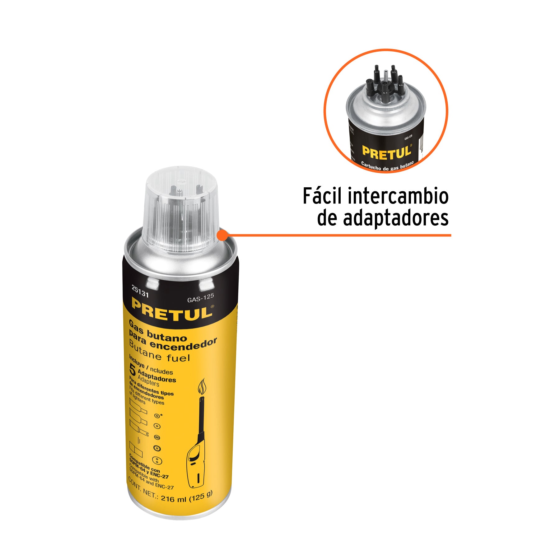 Lata de gas butano para encendedor, 125 g, PRETUL