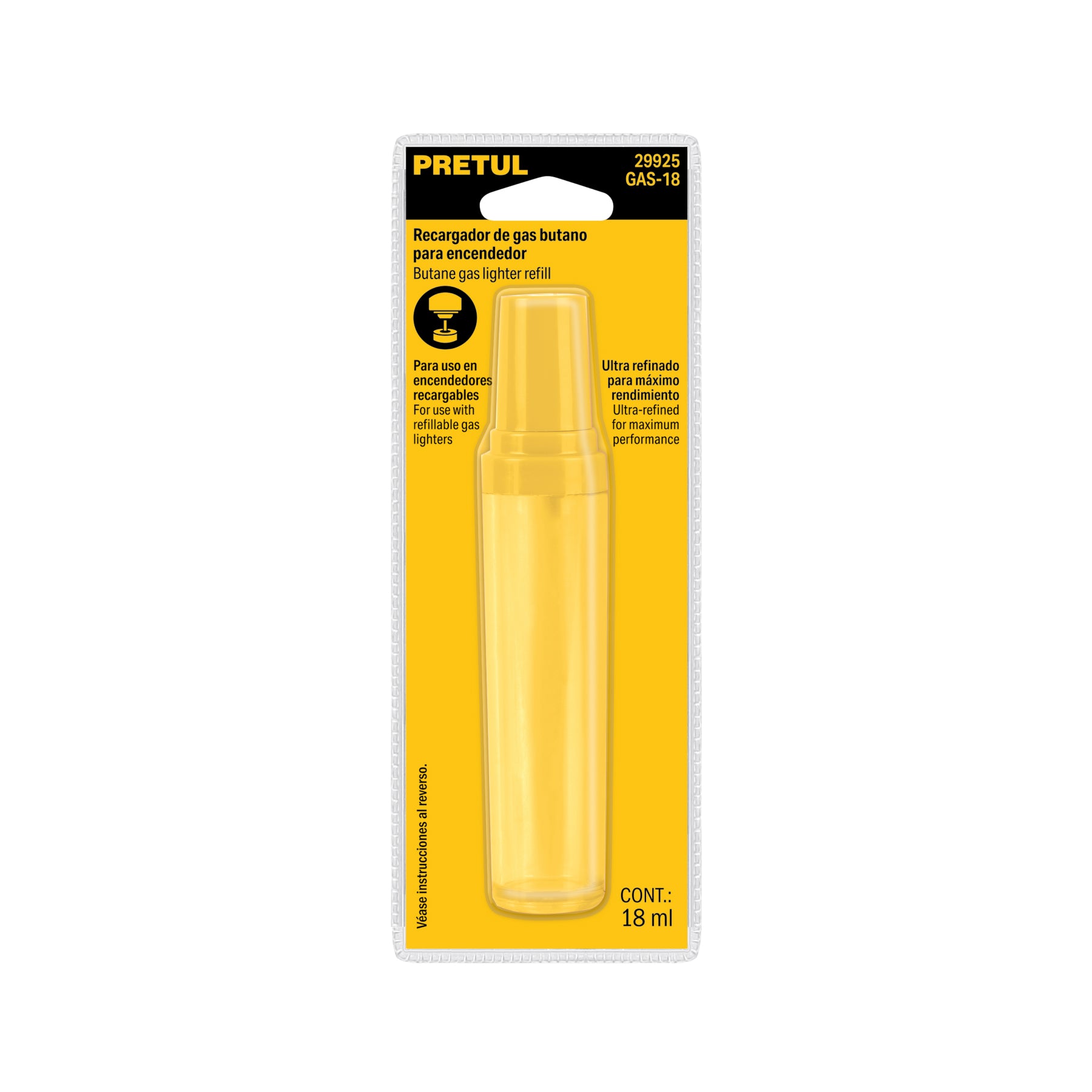 Recargador de gas butano para encendedor, 18ml, PRETUL