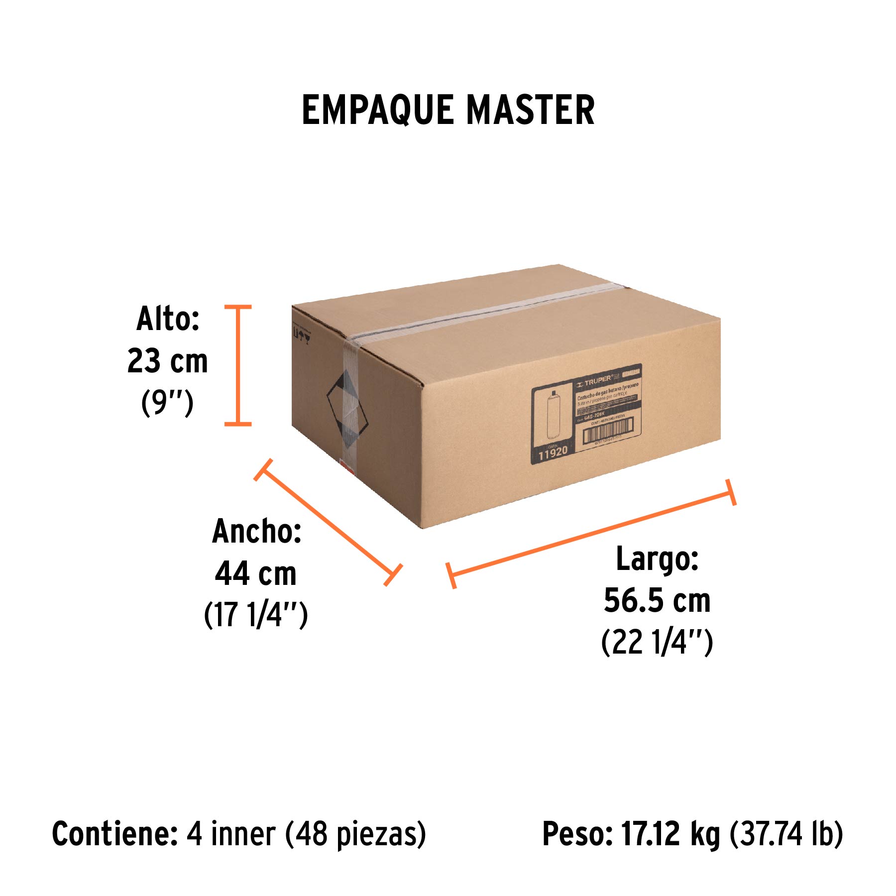 Lata de gas de 220g con válvula de 1/4 de vuelta, TRUPER - Empaque