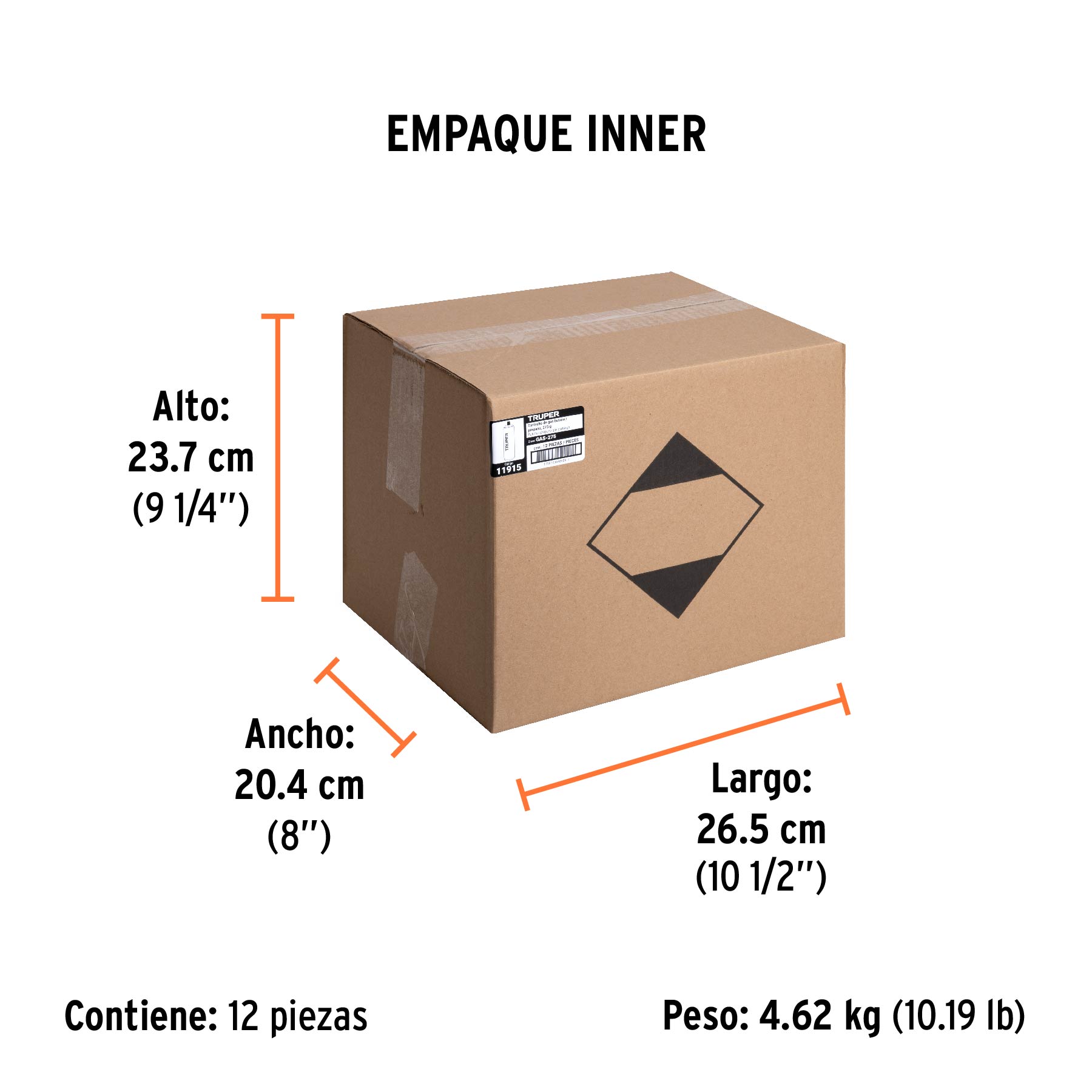 Lata de gas de 275 g con válvula roscada, TRUPER - Empaque