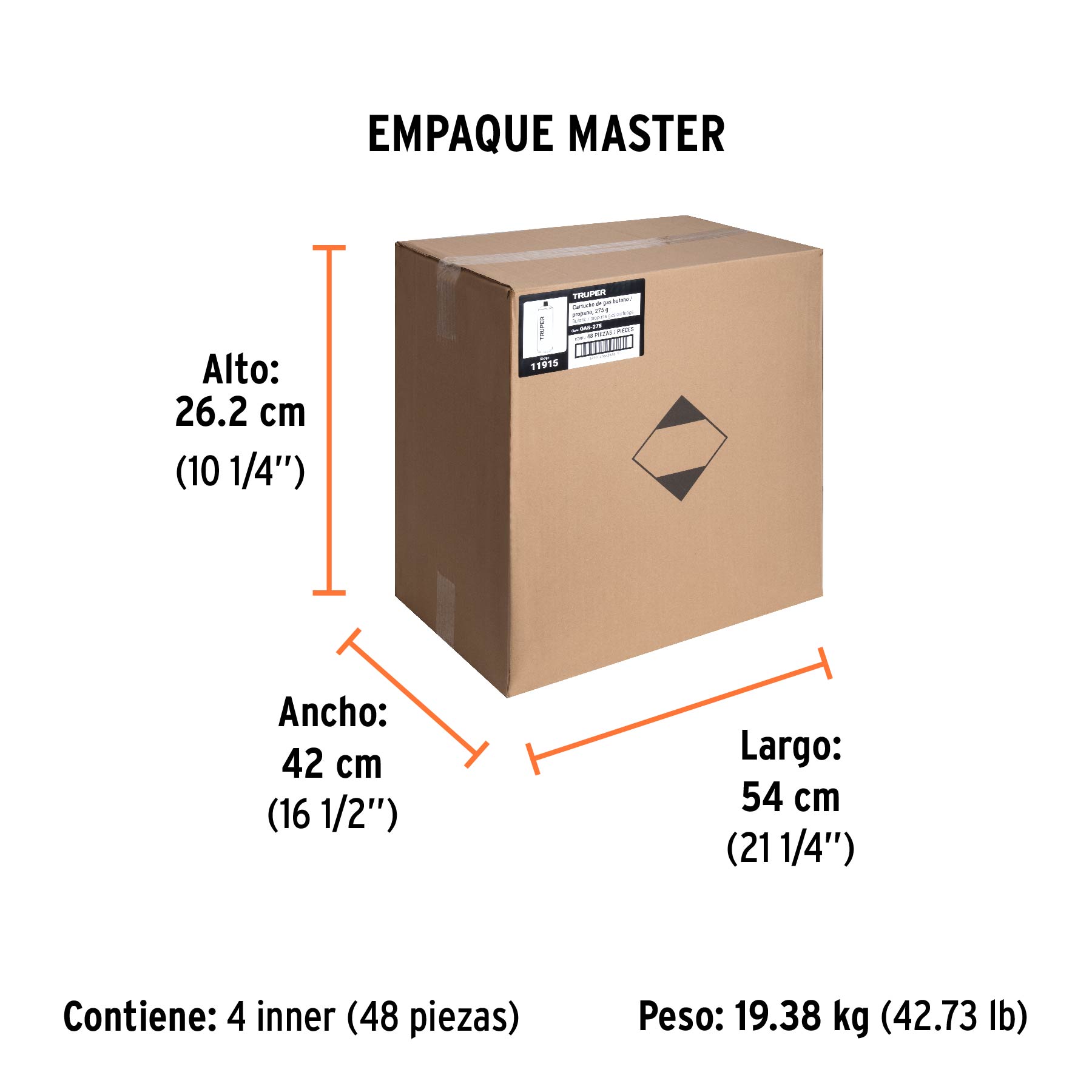 Lata de gas de 275 g con válvula roscada, TRUPER - Empaque