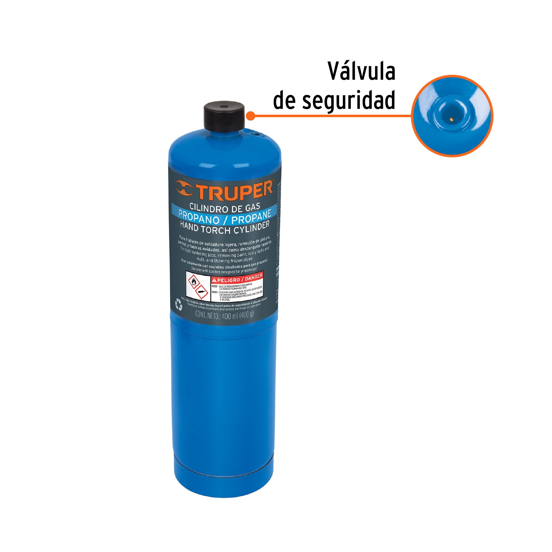 Cilindro de gas propano de 400g, azul, TRUPER