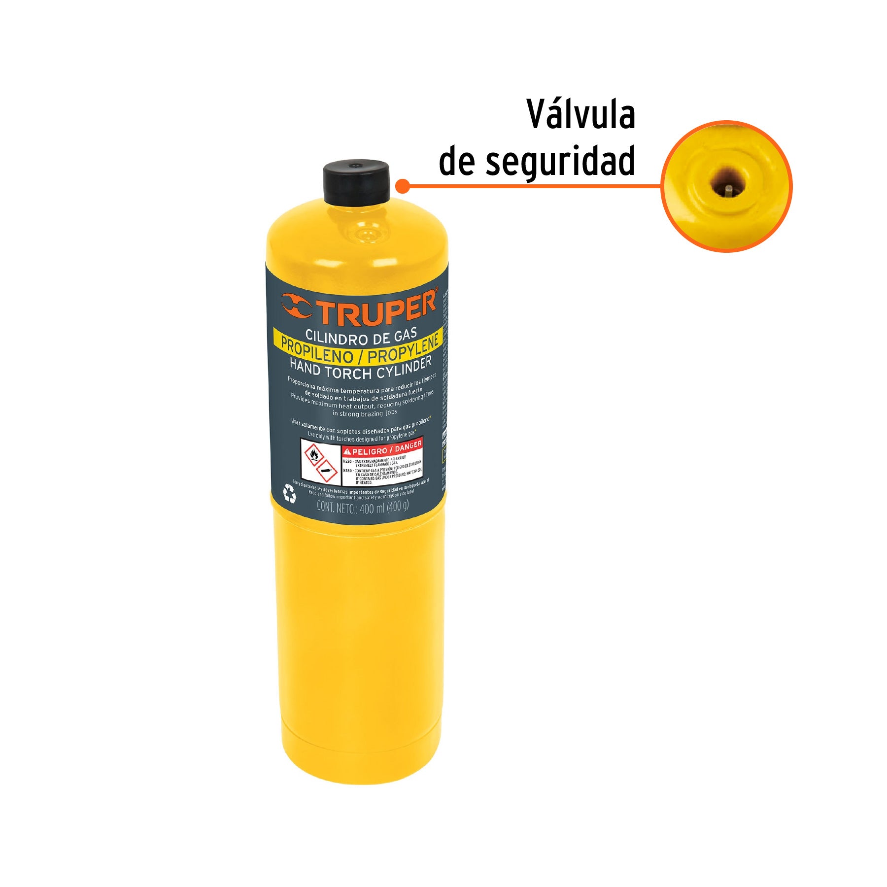 Cilindro de gas propileno de 400 g, amarillo, TRUPER