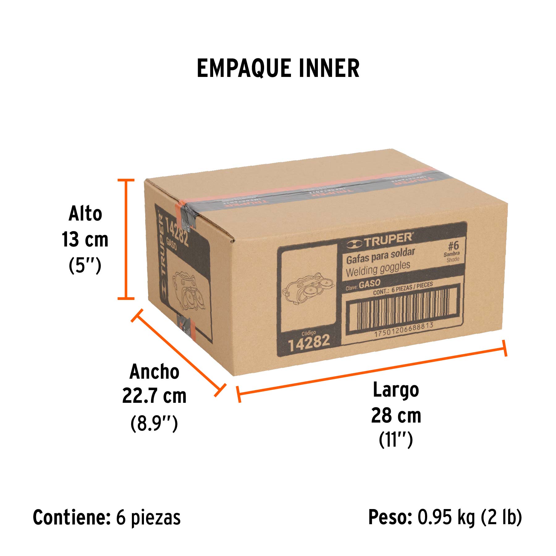 Gafas para soldadura con oxiacetileno, sombra 6, TRUPER - Empaque