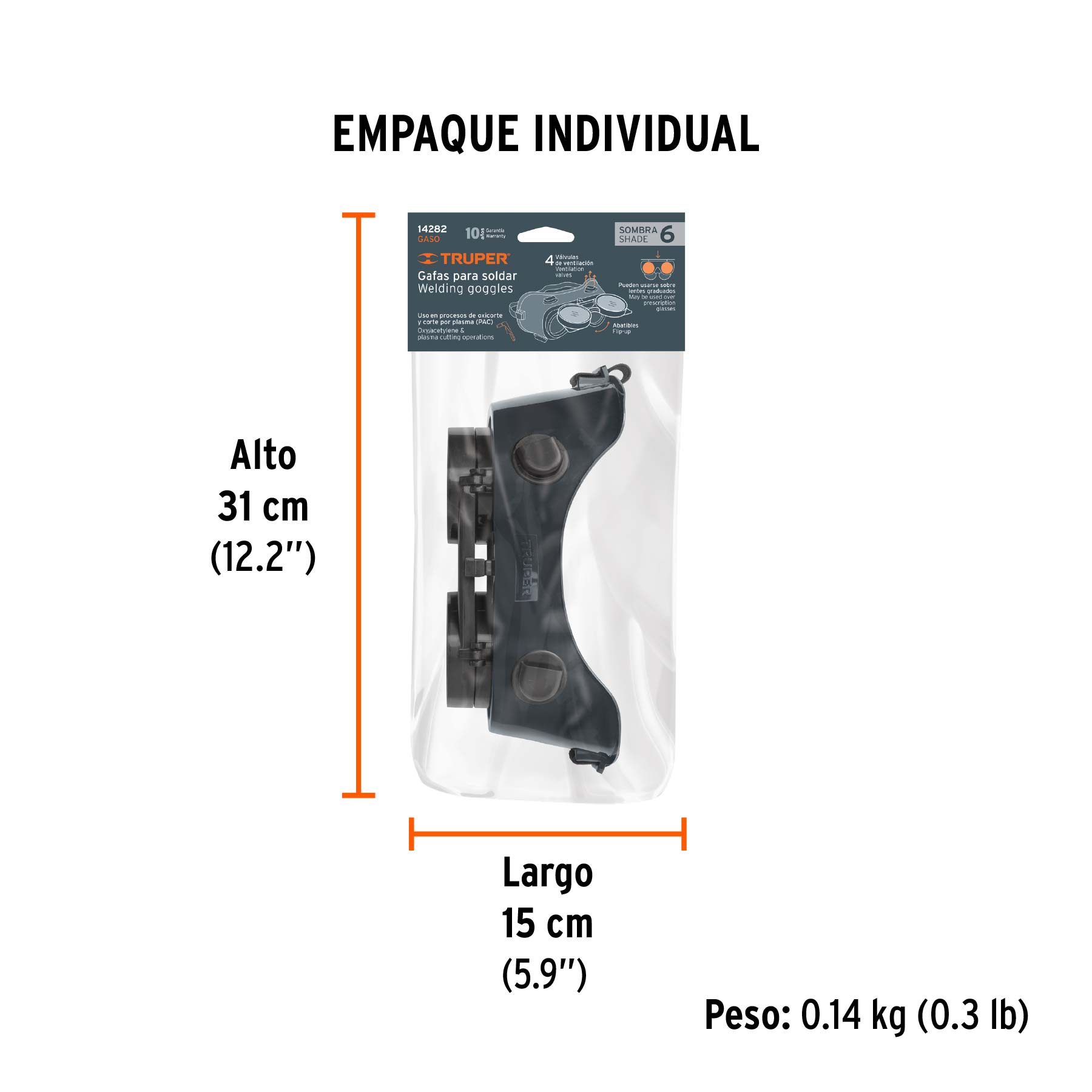 Gafas para soldadura con oxiacetileno, sombra 6, TRUPER - Empaque