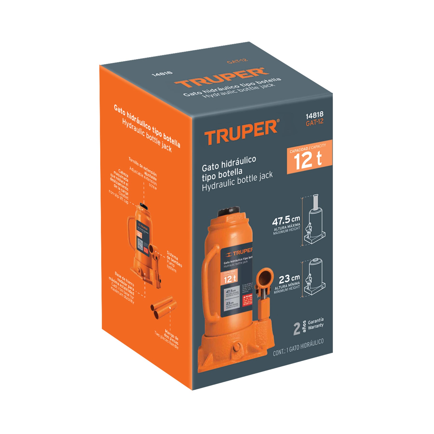 Gato hidráulico de botella de 12 Ton, TRUPER
