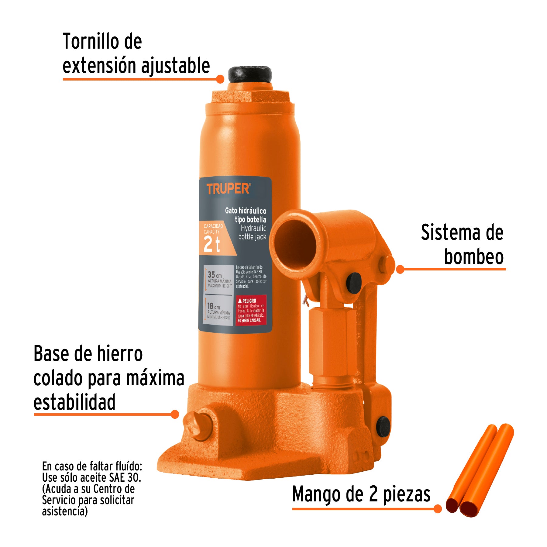 Gato hidráulico de botella de 2 Ton, TRUPER