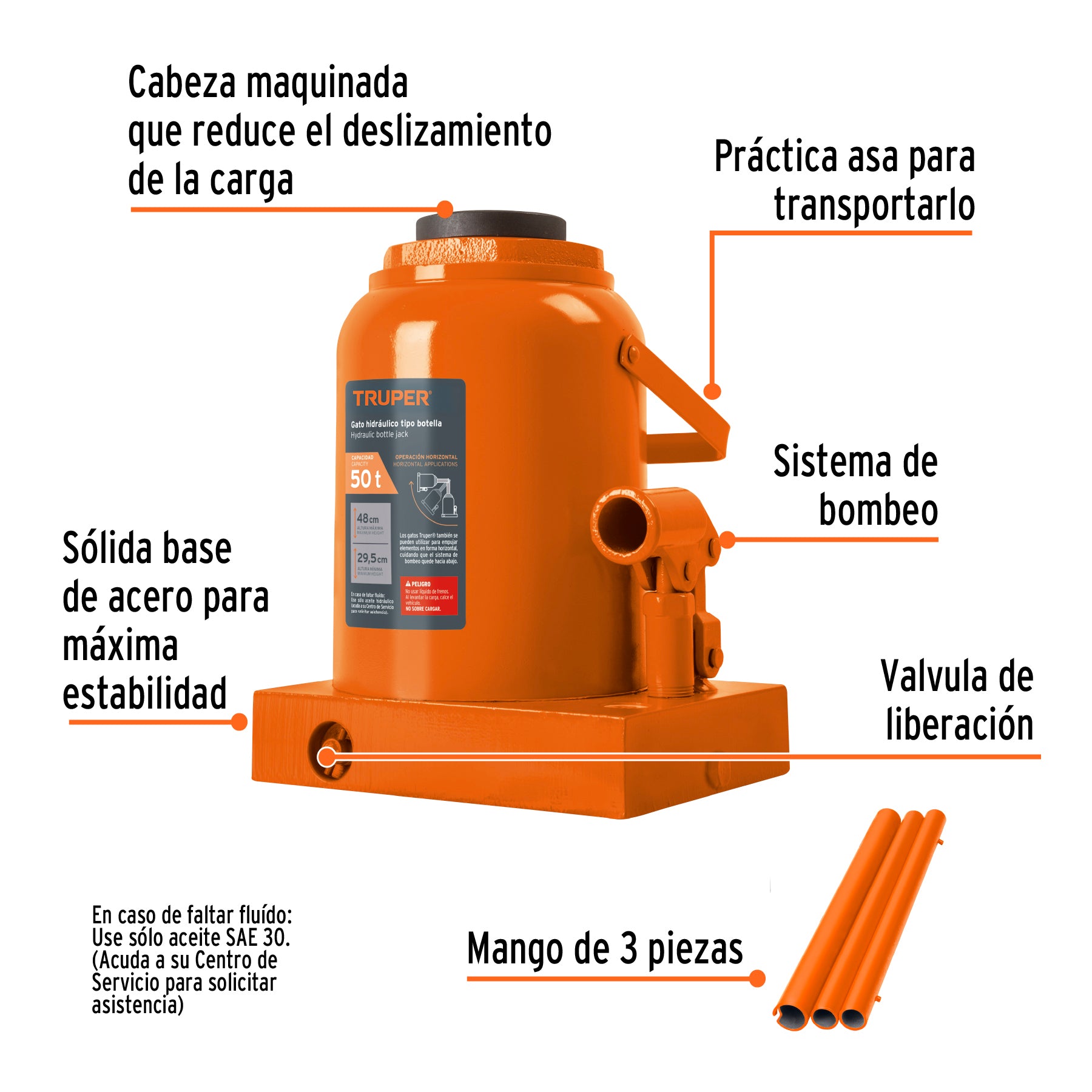 Gato hidráulico de botella de 50 Ton, TRUPER