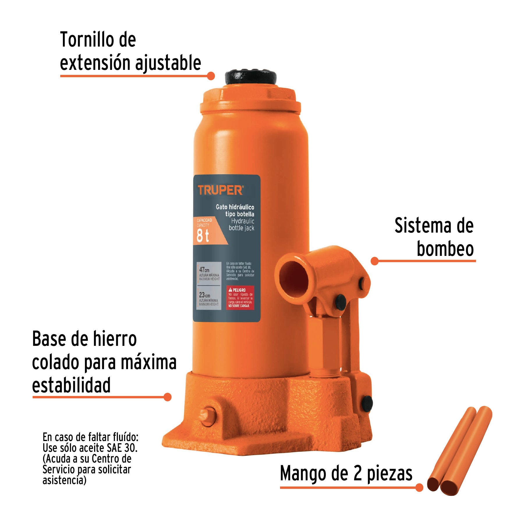 Gato hidráulico de botella de 8 Ton, TRUPER