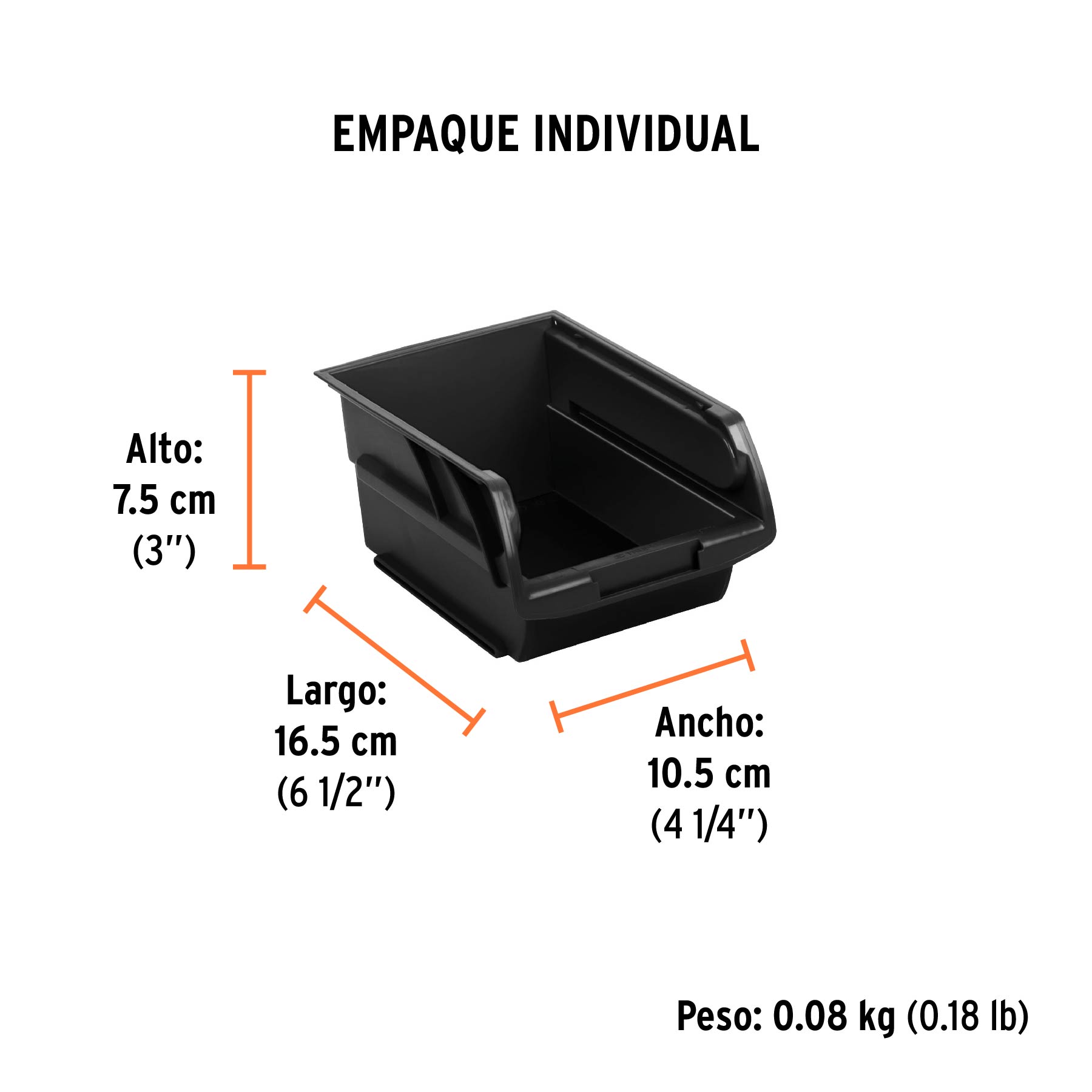 Gaveta apilable 2 de plástico, 17 x 11 x 8 cm, TRUPER - Empaque