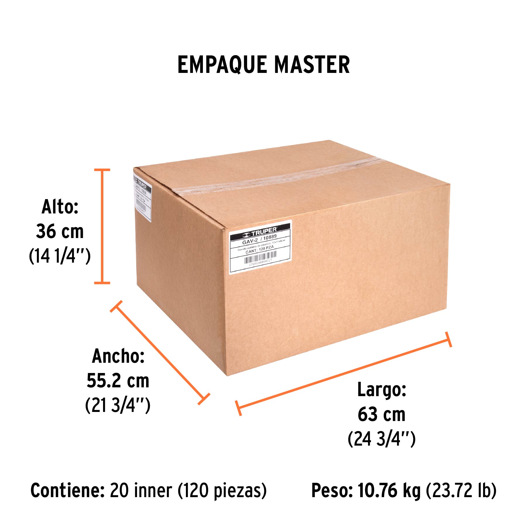 Gaveta apilable 2 de plástico, 17 x 11 x 8 cm, TRUPER - Empaque