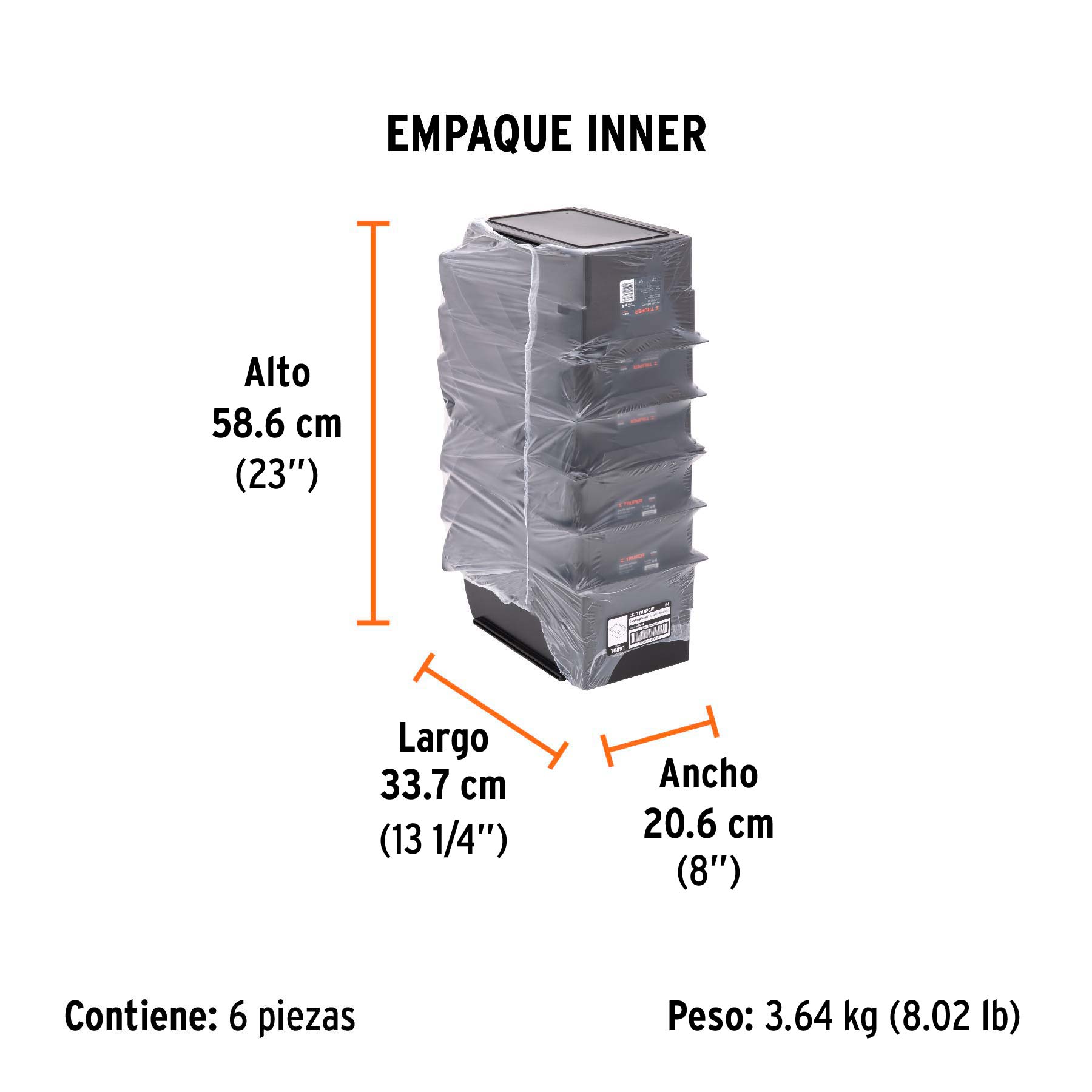 Gaveta apilable 4 de plástico, 34 x 21 x 15 cm, TRUPER - Empaque