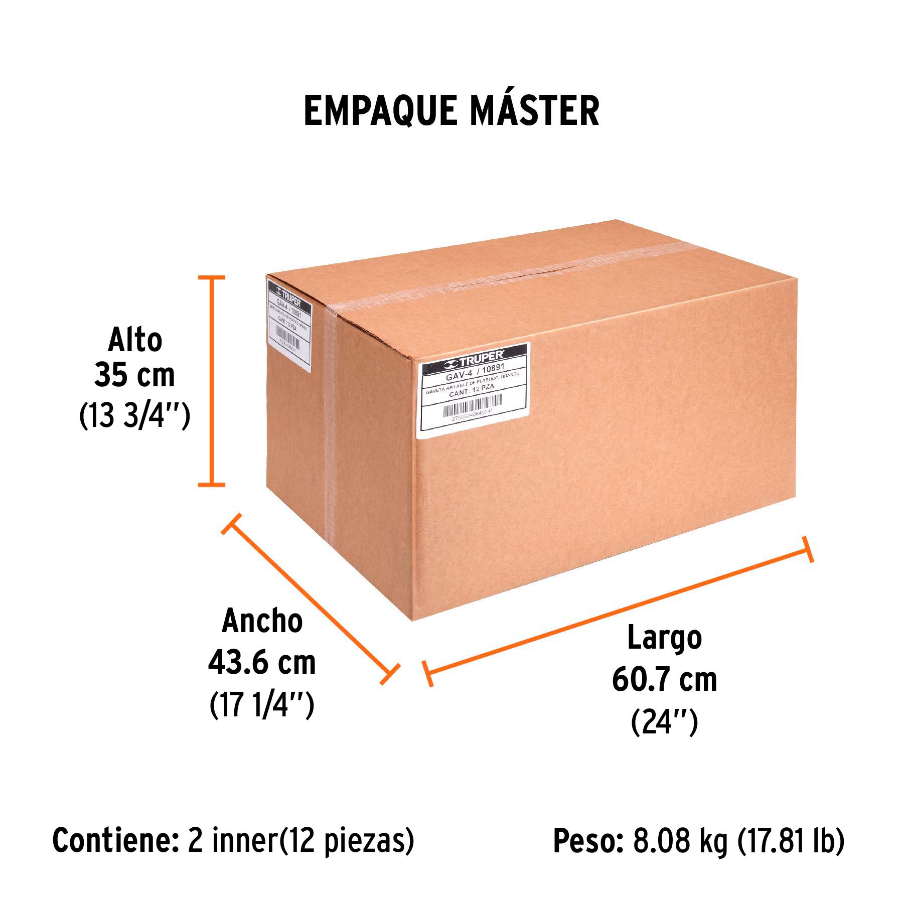 Gaveta apilable 4 de plástico, 34 x 21 x 15 cm, TRUPER - Empaque