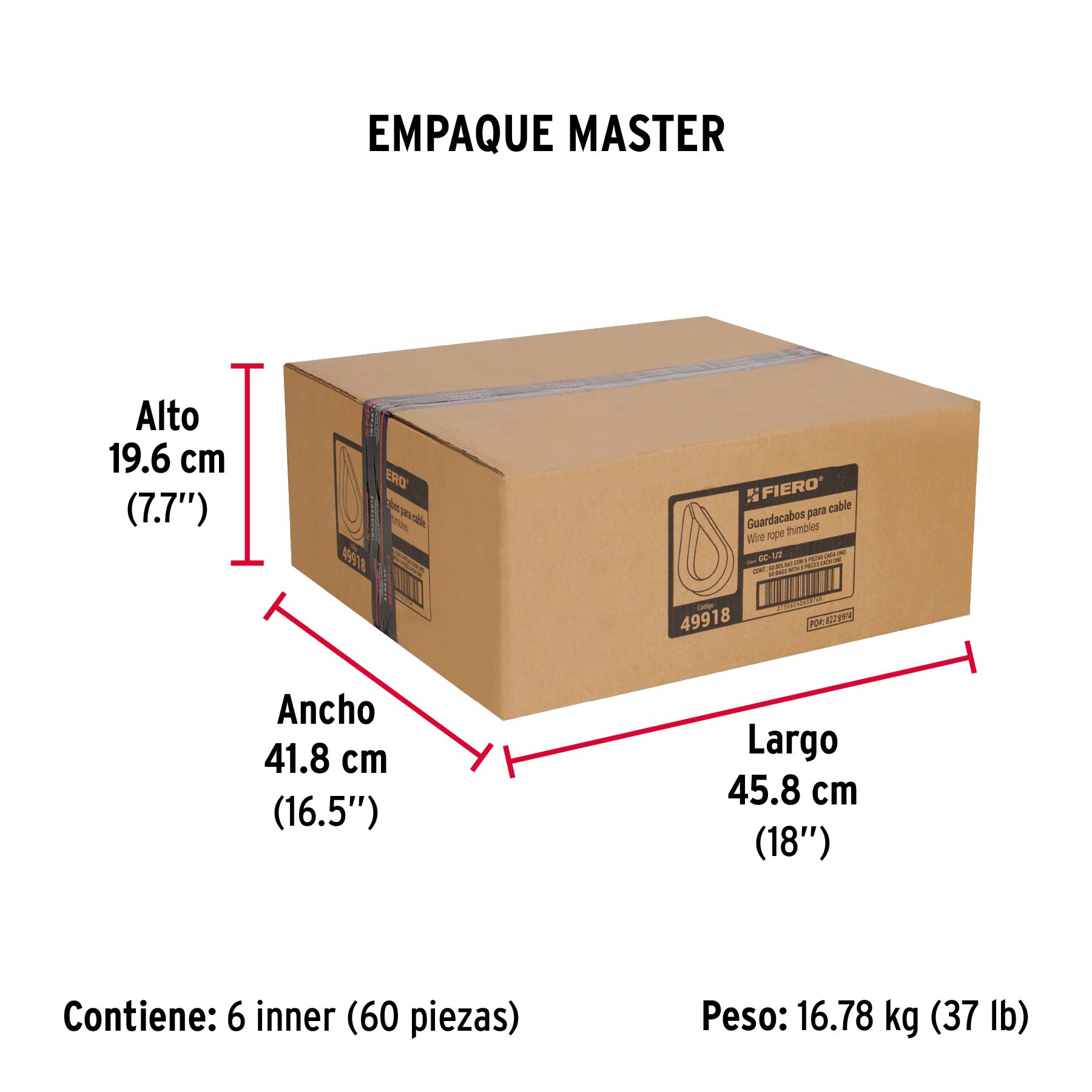 Bolsa con 5 guardacabos para cable de acero de 1/2", FIERO - Empaque