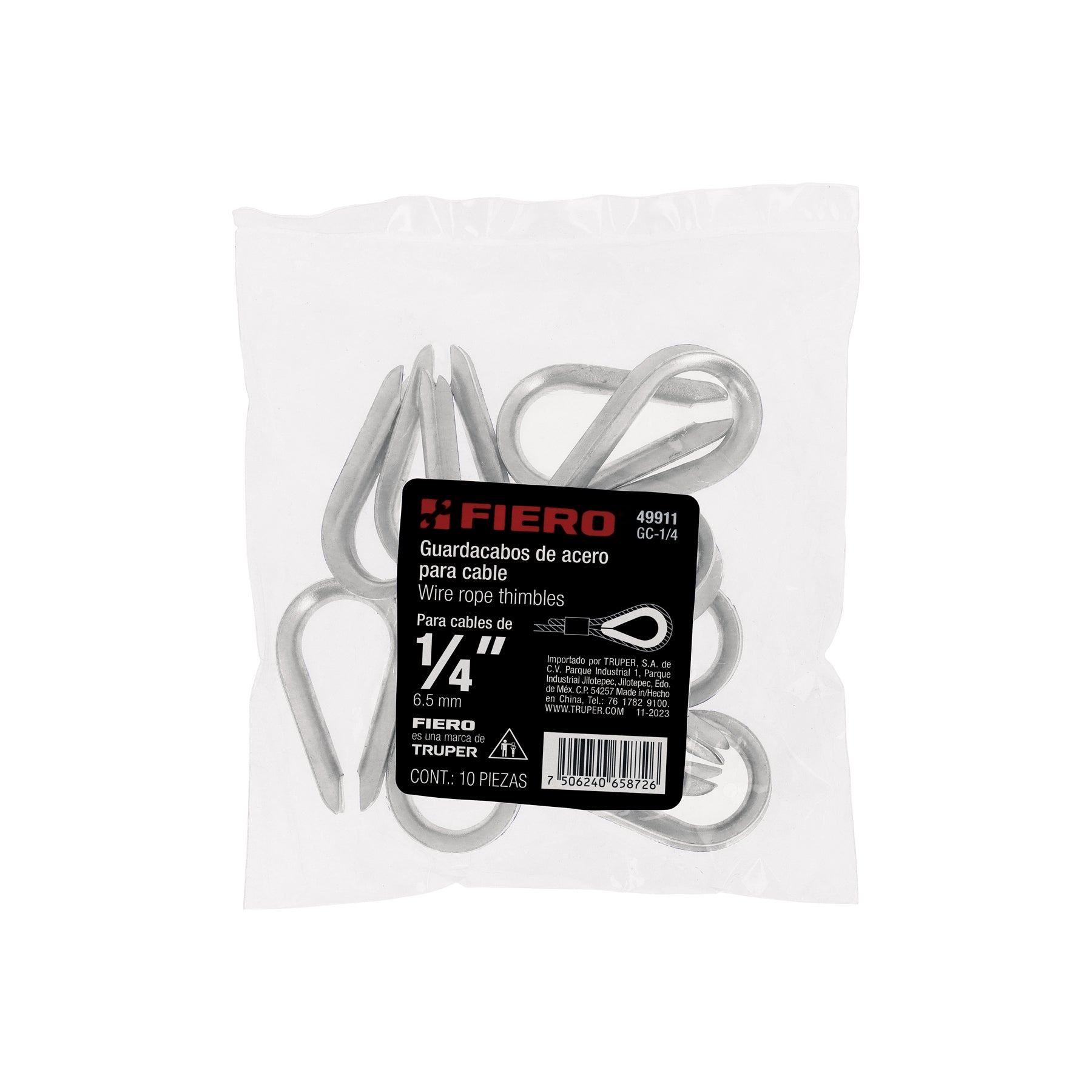 Bolsa con 10 guardacabos para cable de acero de 1/4", FIERO