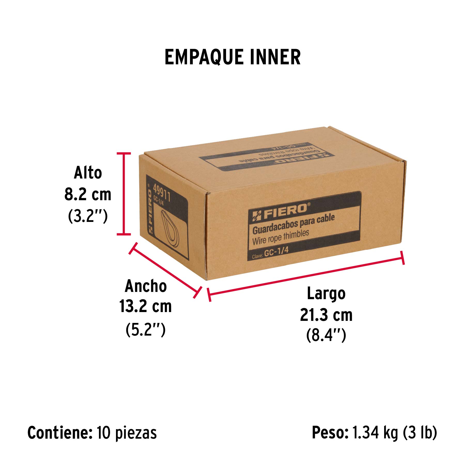 Bolsa con 10 guardacabos para cable de acero de 1/4", FIERO - Empaque