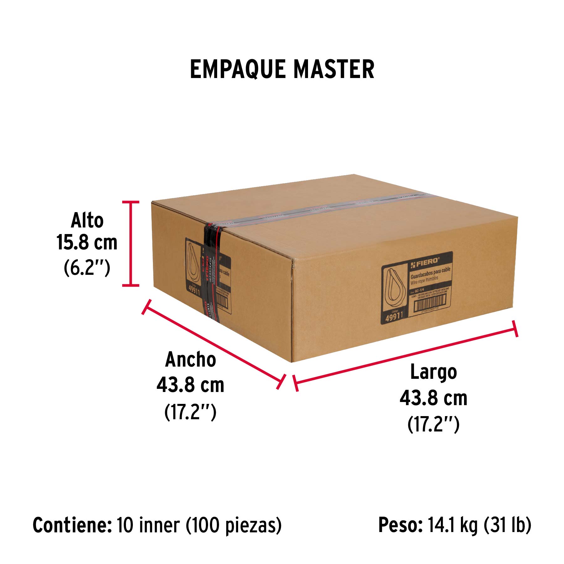 Bolsa con 10 guardacabos para cable de acero de 1/4", FIERO - Empaque