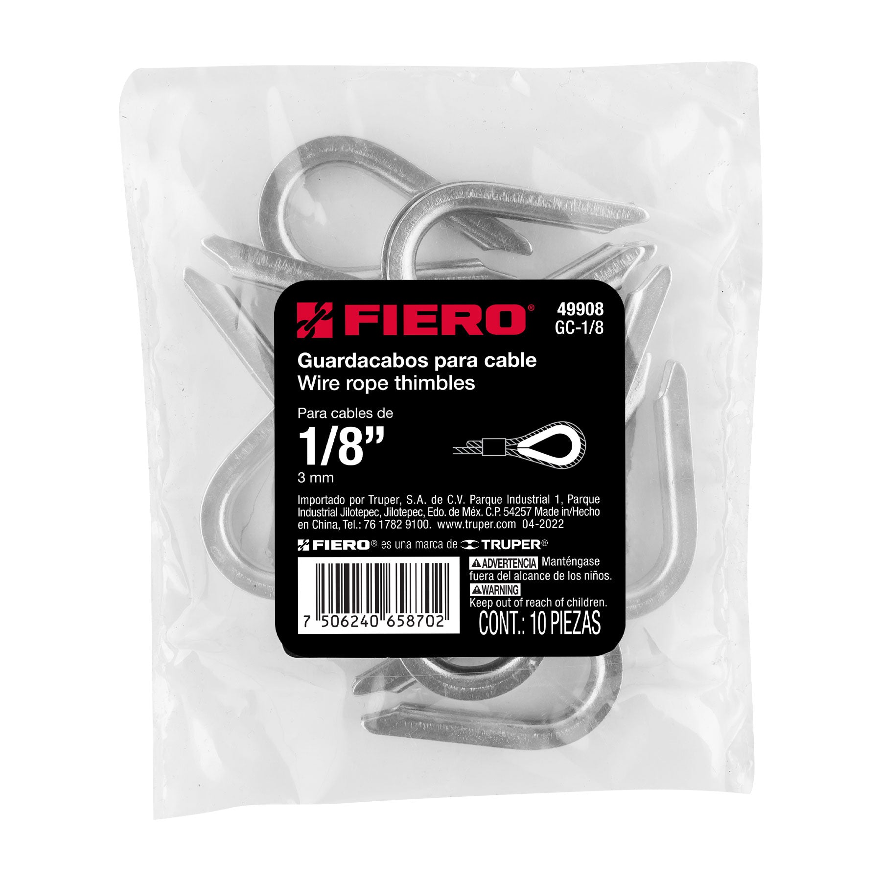 Bolsa con 10 guardacabos para cable de acero de 1/8", FIERO