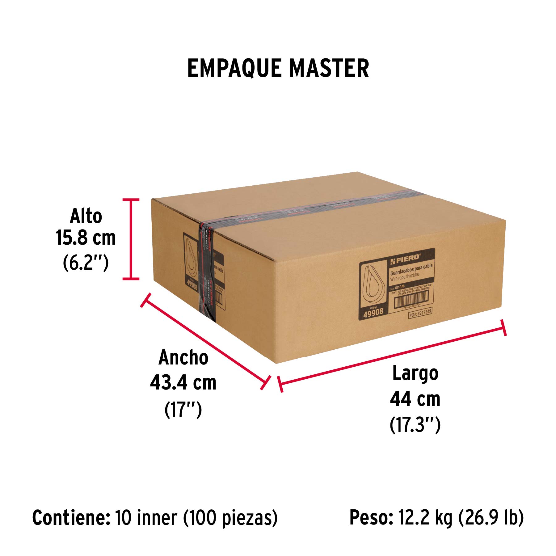 Bolsa con 10 guardacabos para cable de acero de 1/8", FIERO - Empaque