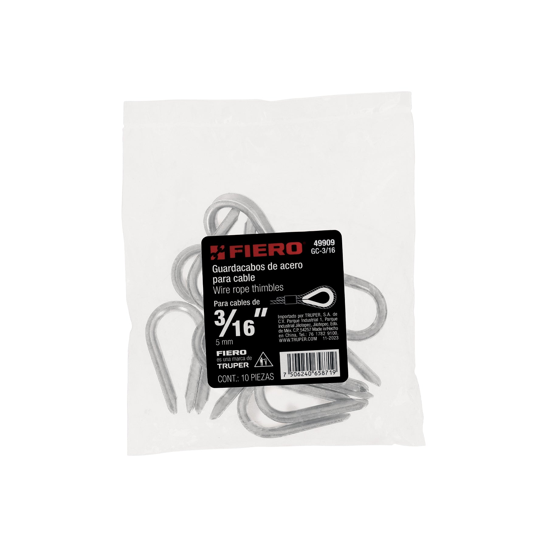 Bolsa con 10 guardacabos para cable de acero de 3/16", FIERO