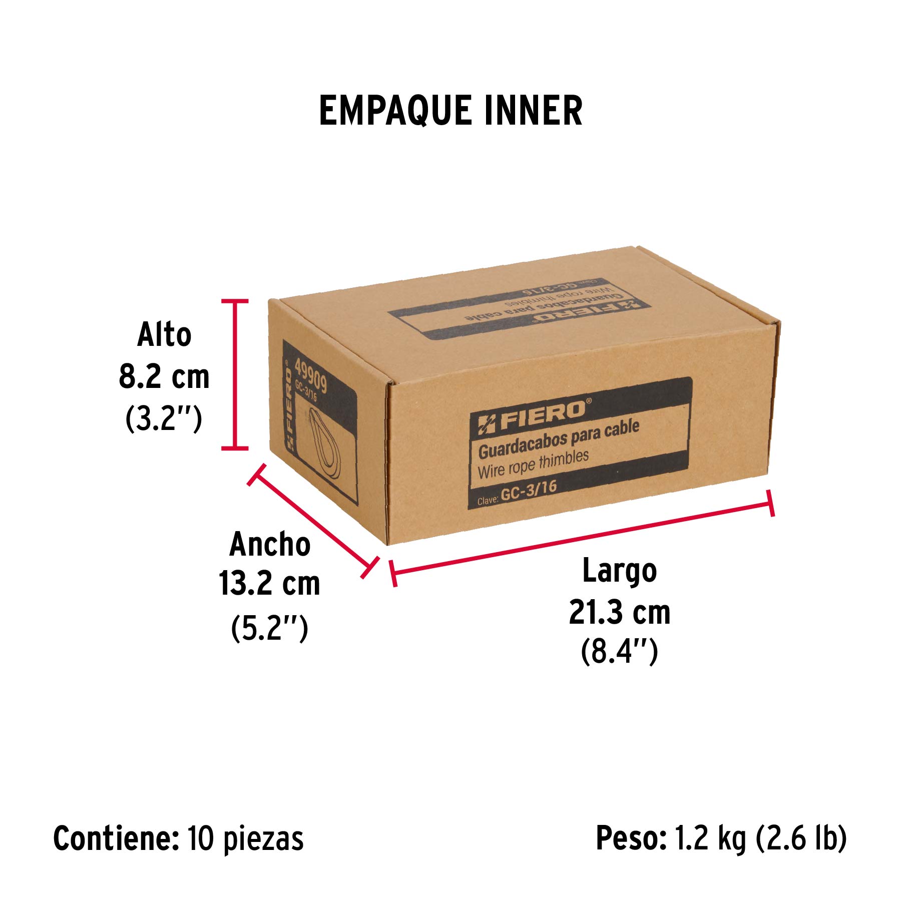 Bolsa con 10 guardacabos para cable de acero de 3/16", FIERO - Empaque