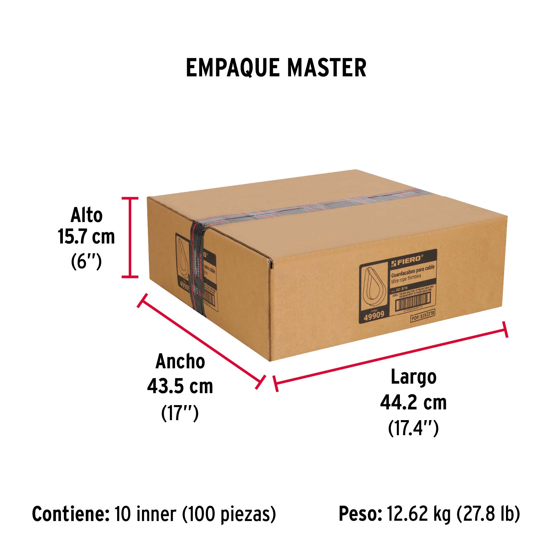 Bolsa con 10 guardacabos para cable de acero de 3/16", FIERO - Empaque