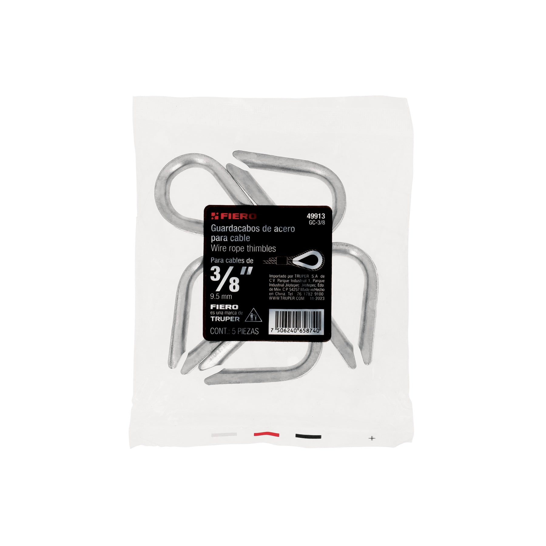 Bolsa con 5 guardacabos para cable de acero de 3/8", FIERO