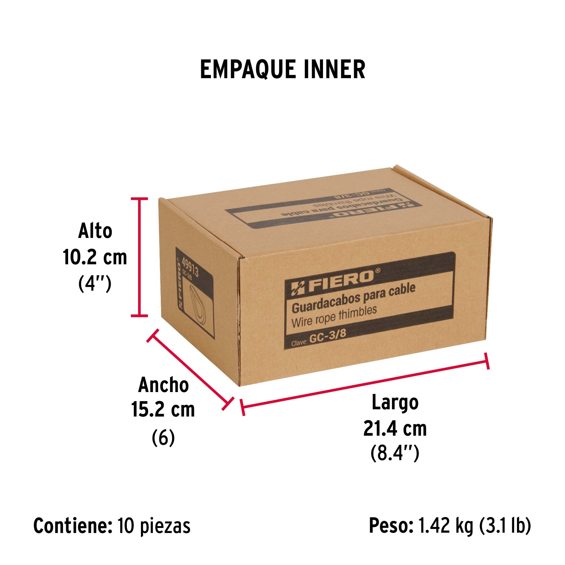 Bolsa con 5 guardacabos para cable de acero de 3/8", FIERO - Empaque