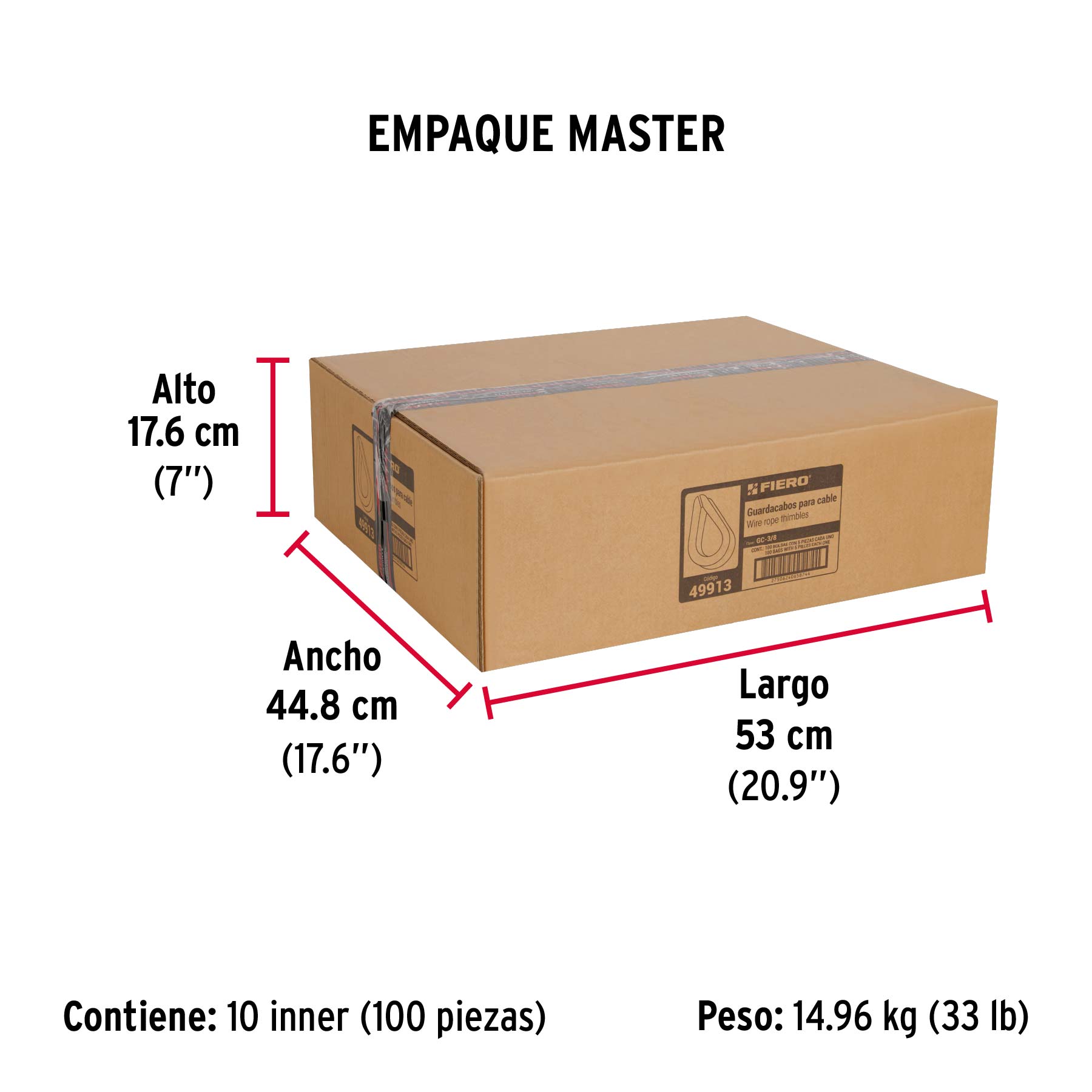 Bolsa con 5 guardacabos para cable de acero de 3/8", FIERO - Empaque