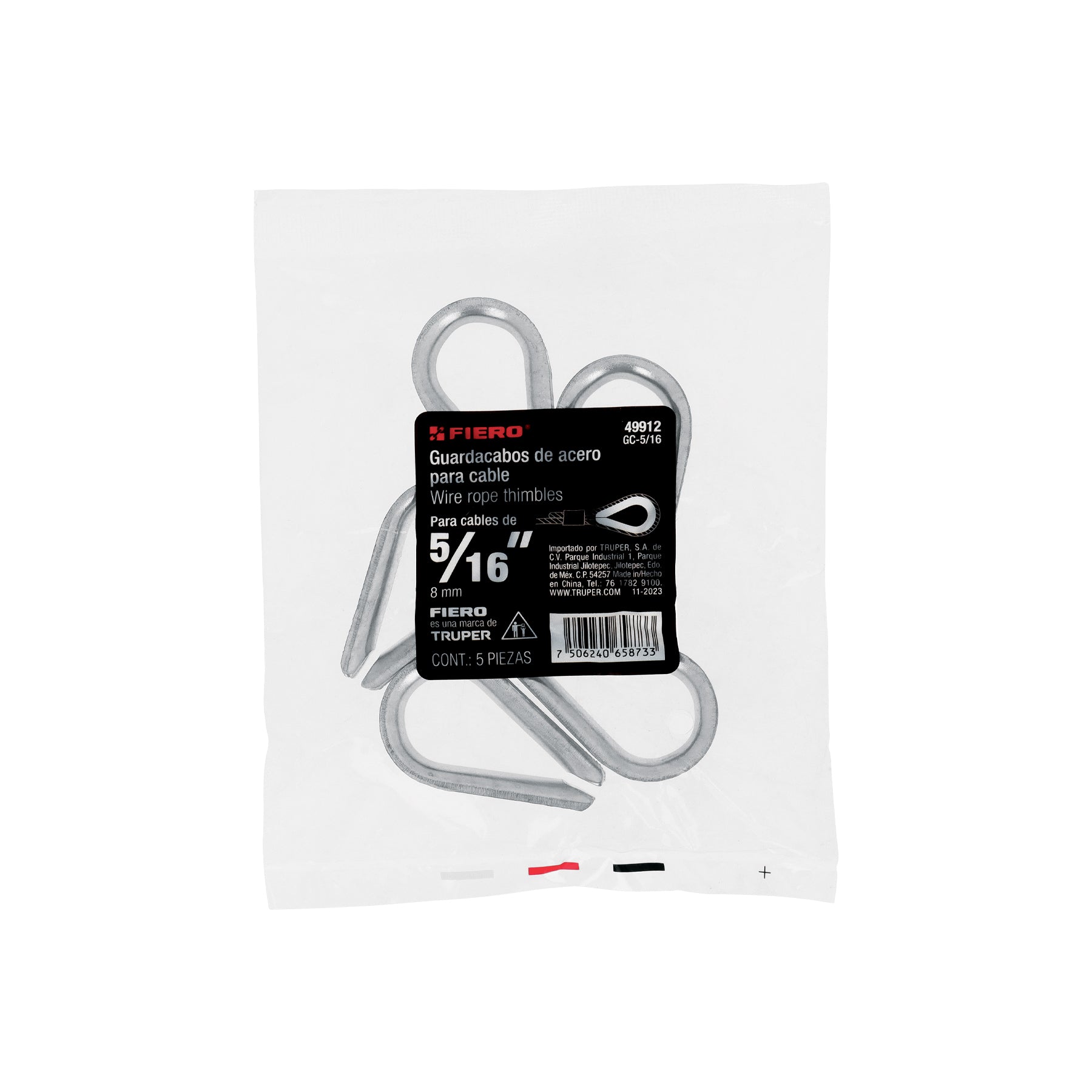 Bolsa con 5 guardacabos para cable de acero de 5/16", FIERO