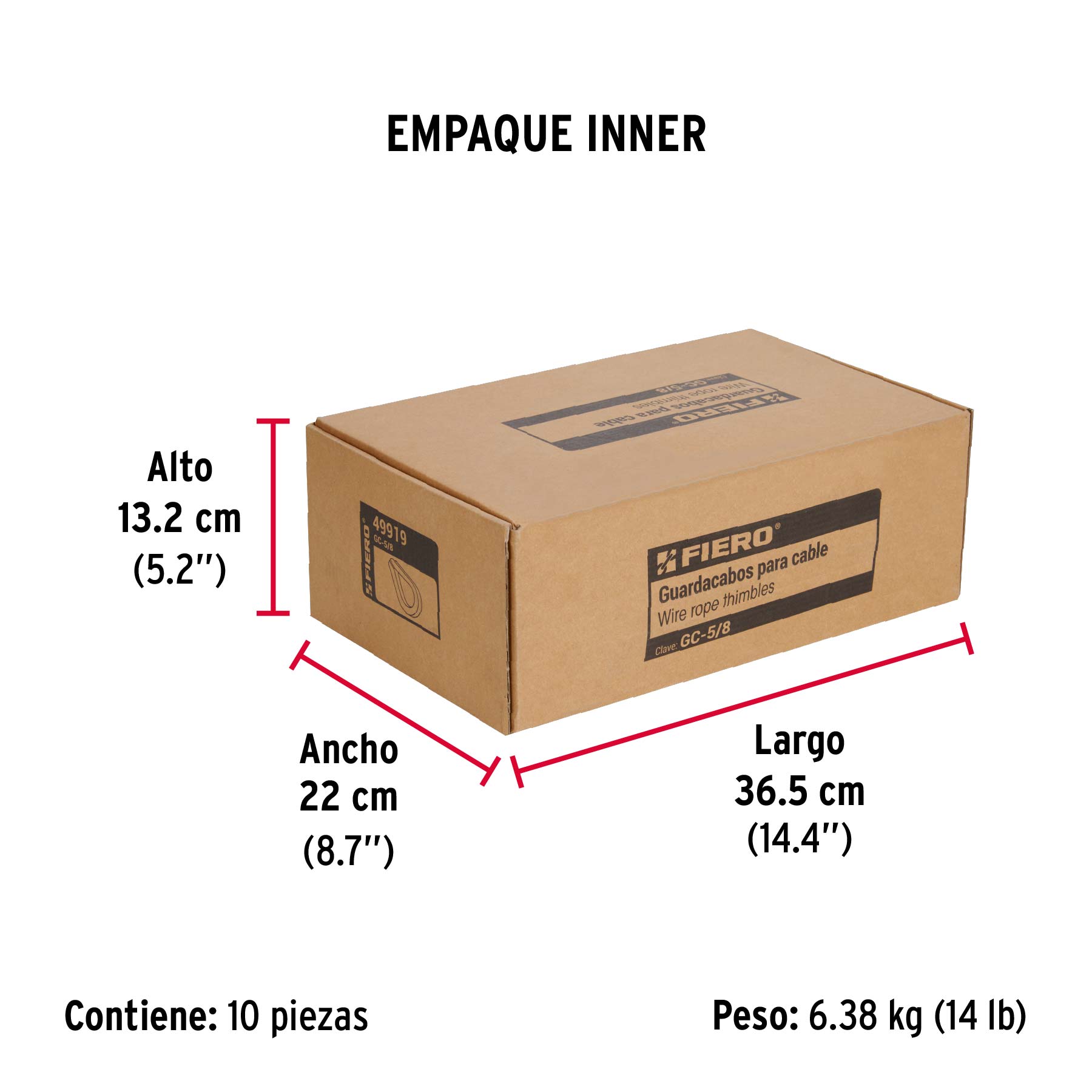 Bolsa con 5 guardacabos para cable de acero de 5/8", FIERO - Empaque