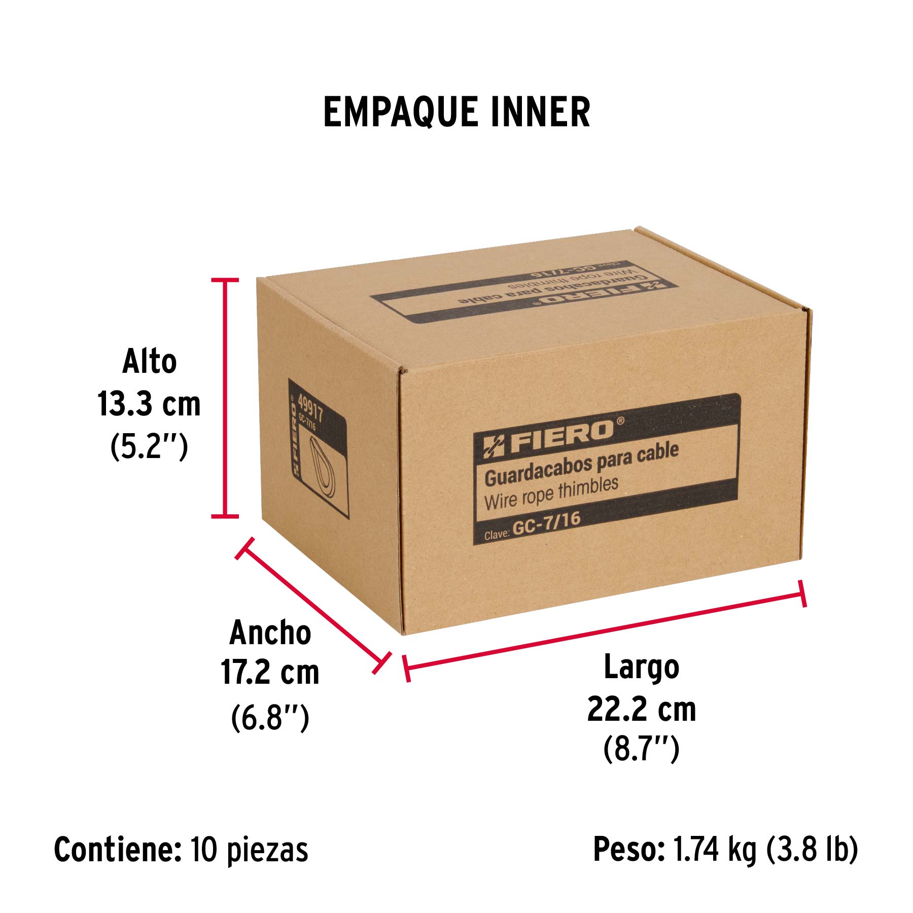 Bolsa con 5 guardacabos para cable de acero de 7/16", FIERO - Empaque