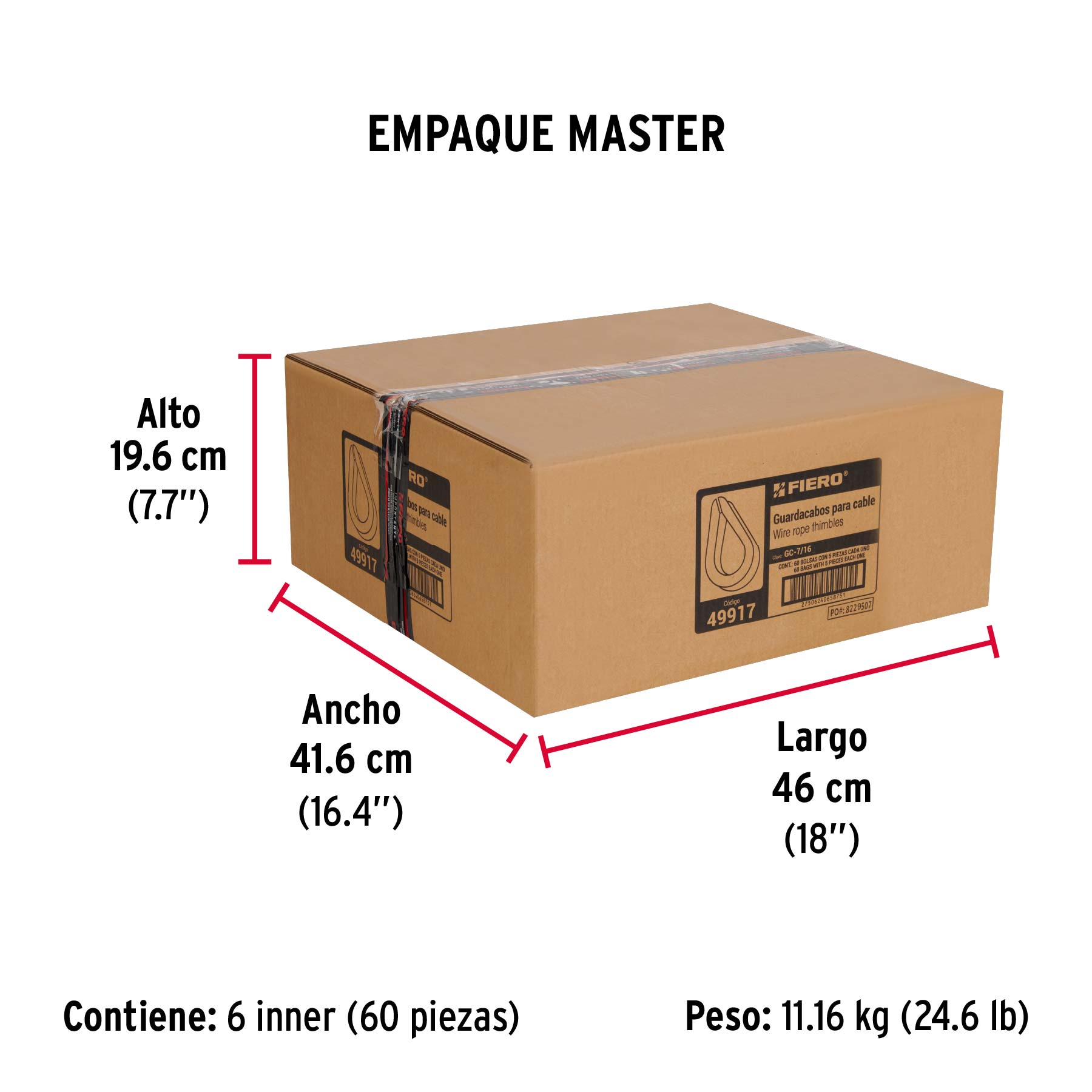 Bolsa con 5 guardacabos para cable de acero de 7/16", FIERO - Empaque